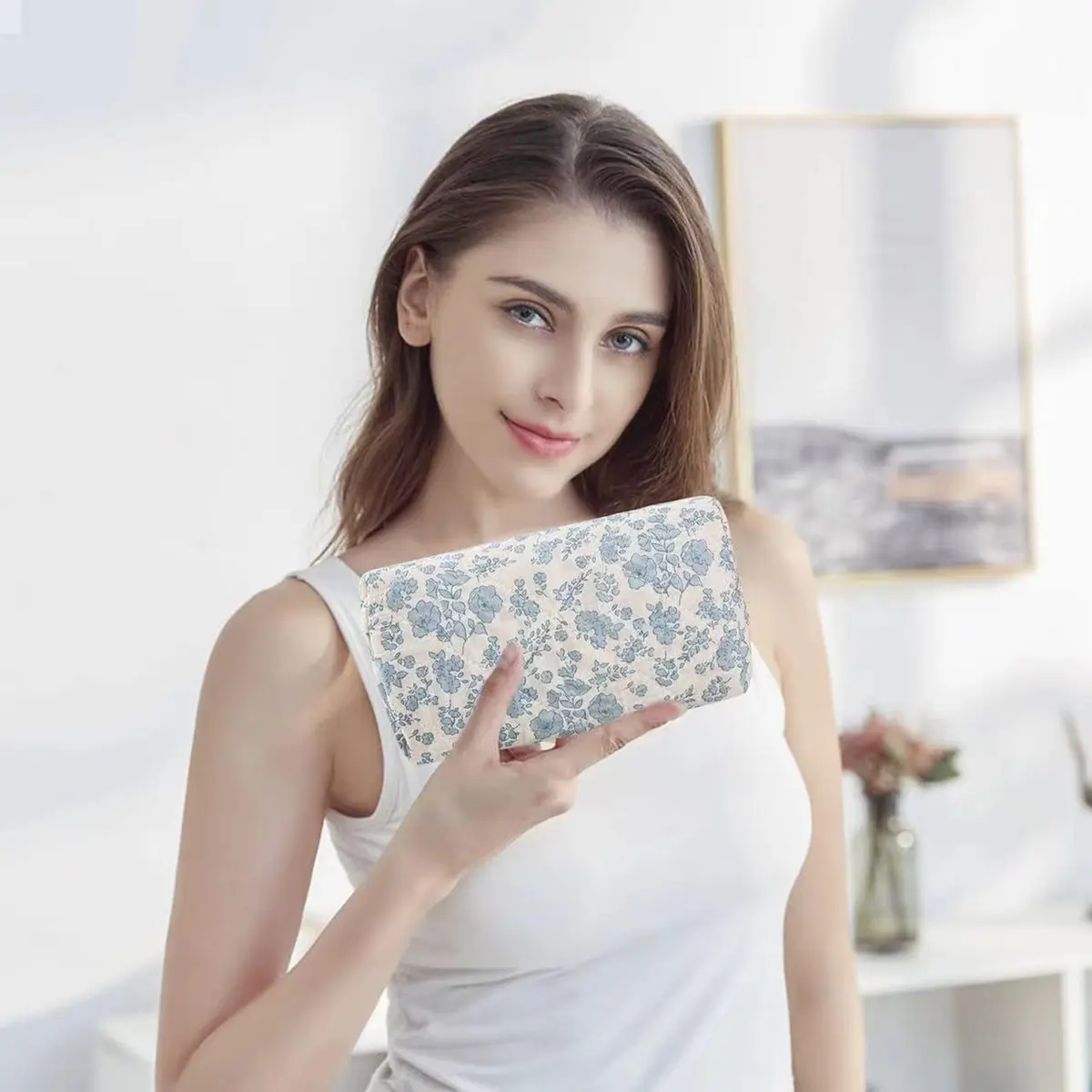 MZLUWM Puffy Coquette Floral Quilted Makeup Bag Large Fashionable Travel Pouch Cute Blue 20cm (7.8" L x 4.7" W x 3.9" H) - view 7