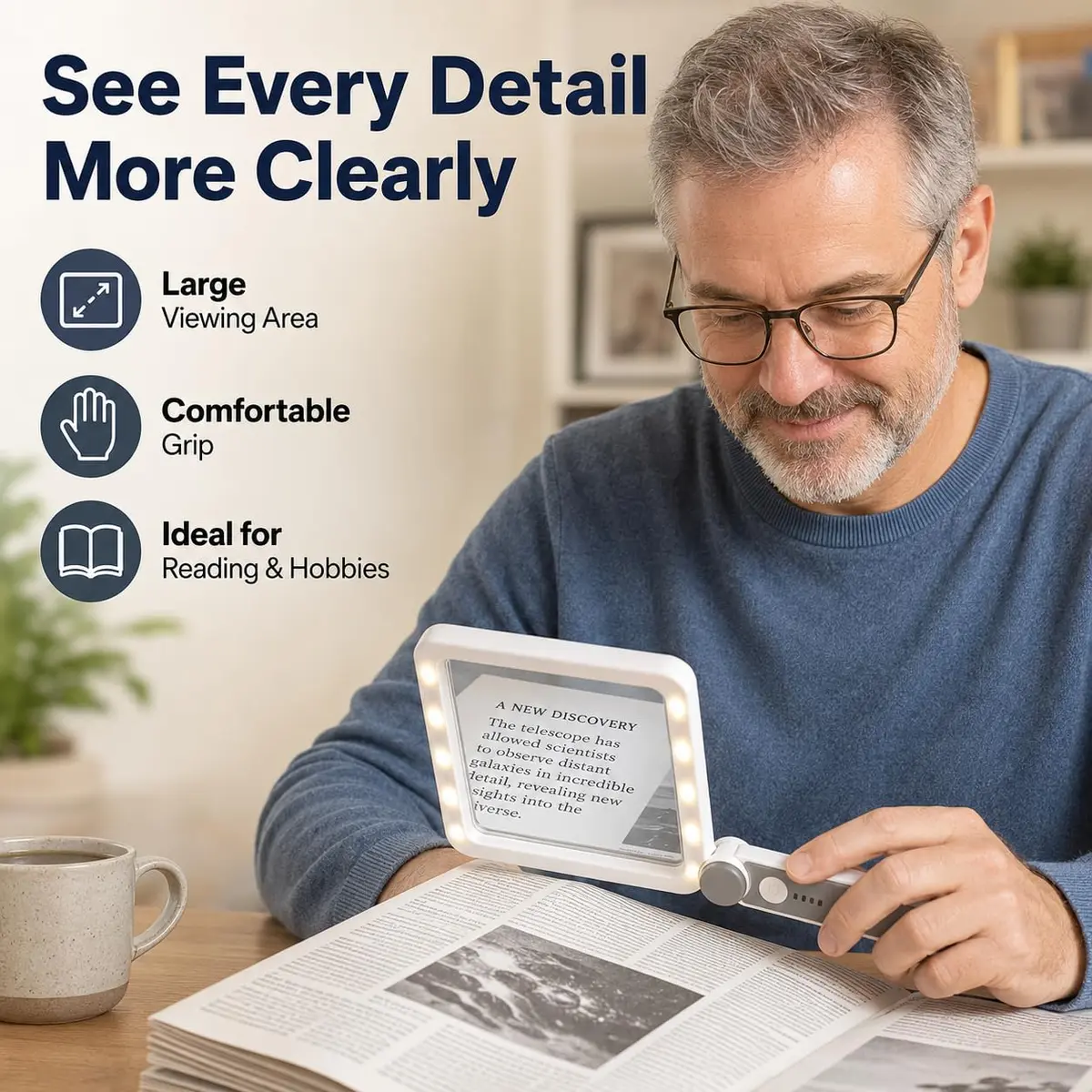 TECHSHARE 4X Rechargeable Magnifying Glass with Light, 108x63mm (4.2x2.4 in) | 4X Magnification with 10 LEDs - view 8