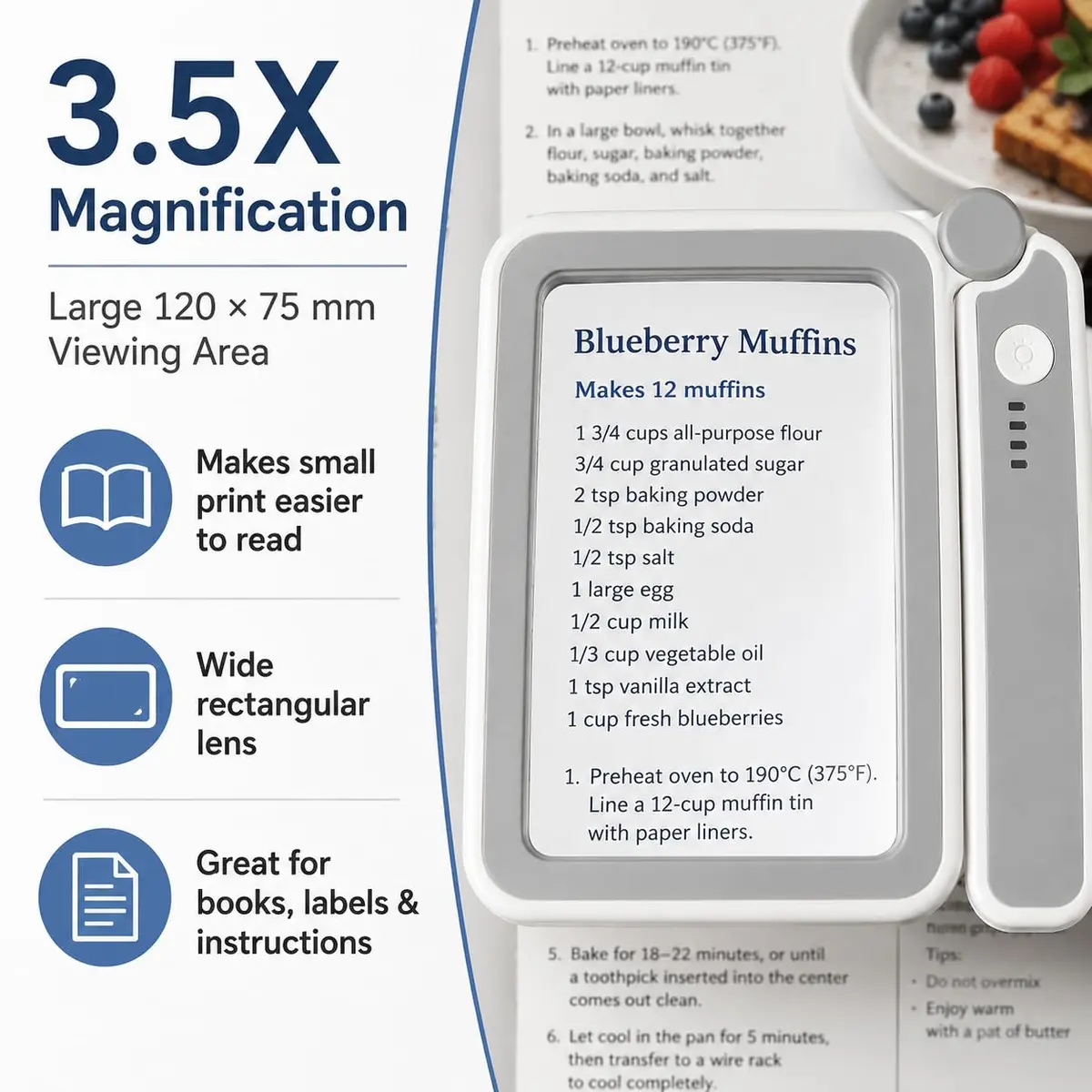 TECHSHARE 4X Rechargeable Magnifying Glass with Light, 108x63mm (4.2x2.4 in) | 4X Magnification with 10 LEDs - view 2