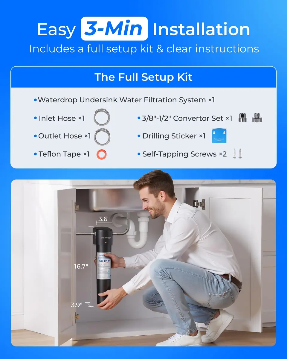 Waterdrop UA-5Y Under Sink Water Filter System 16.7" (42.4 cm) — 5-Year Ultra Long Life, Reduces Lead, Chlorine, Bad Taste & Odor - view 5