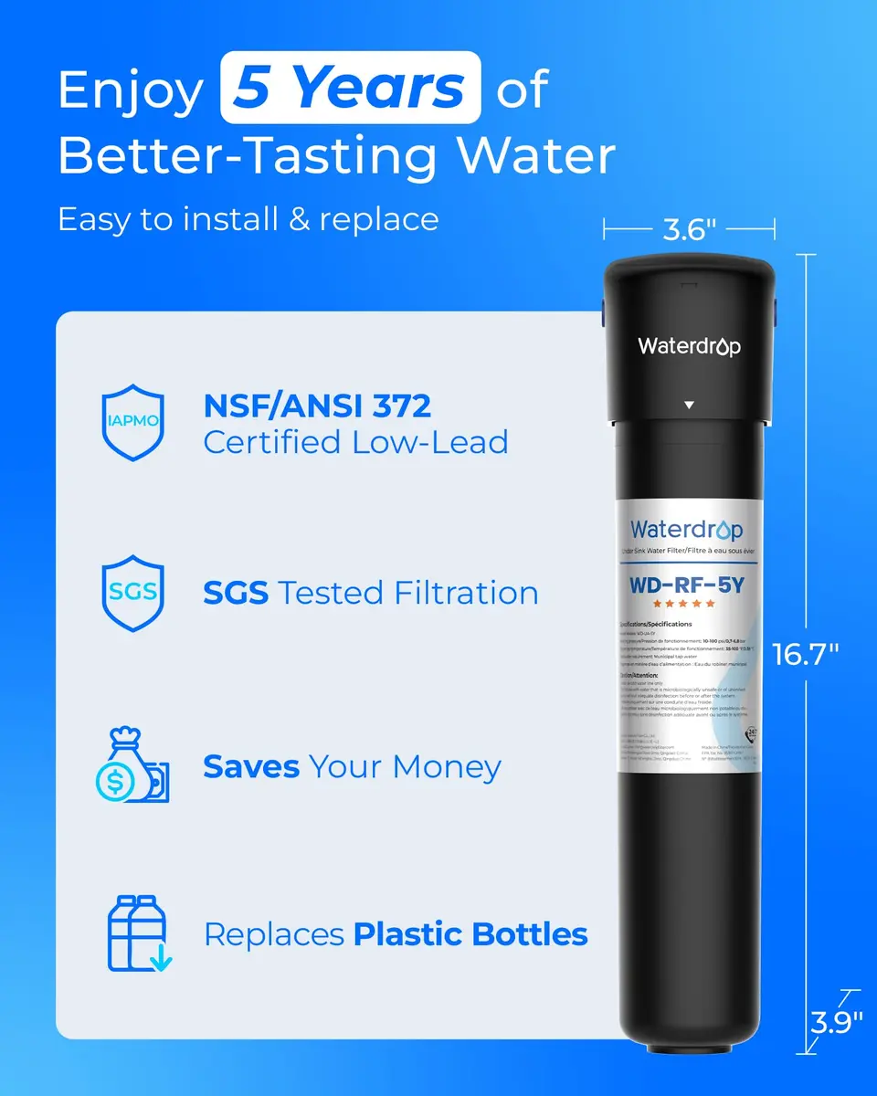 Waterdrop UA-5Y Under Sink Water Filter System 16.7" (42.4 cm) — 5-Year Ultra Long Life, Reduces Lead, Chlorine, Bad Taste & Odor - view 2