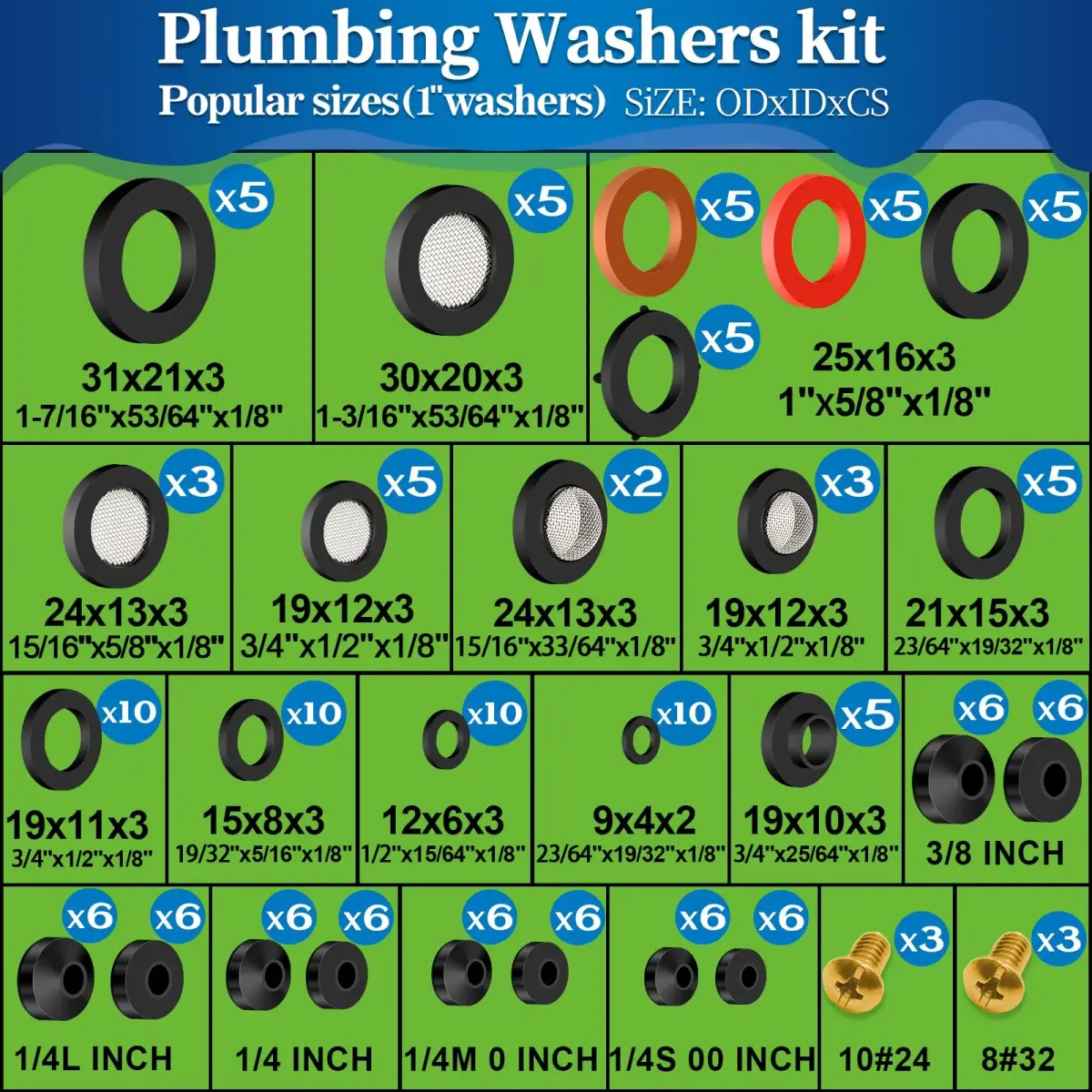 ZDBB 1075 Pcs Rubber Washer & O-Ring Kit | Assorted Sizes for Faucets & Hoses - view 4