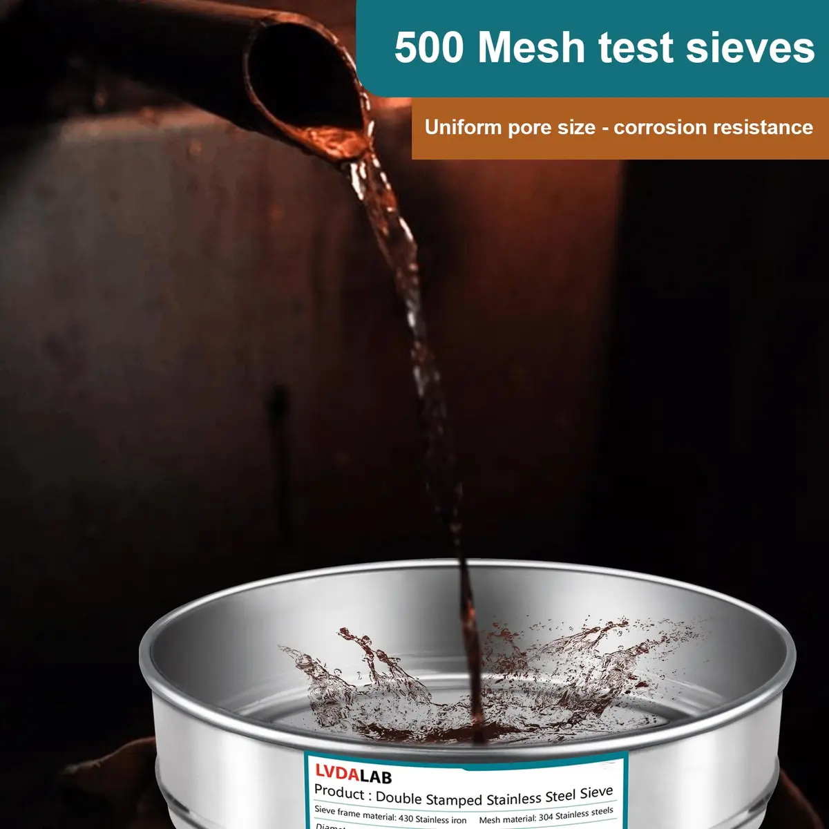 LVDALAB 7.9" (20cm) 304 Stainless Steel Lab Sieve, 500 Mesh (0.0308mm) for Fine Powder Testing - view 4