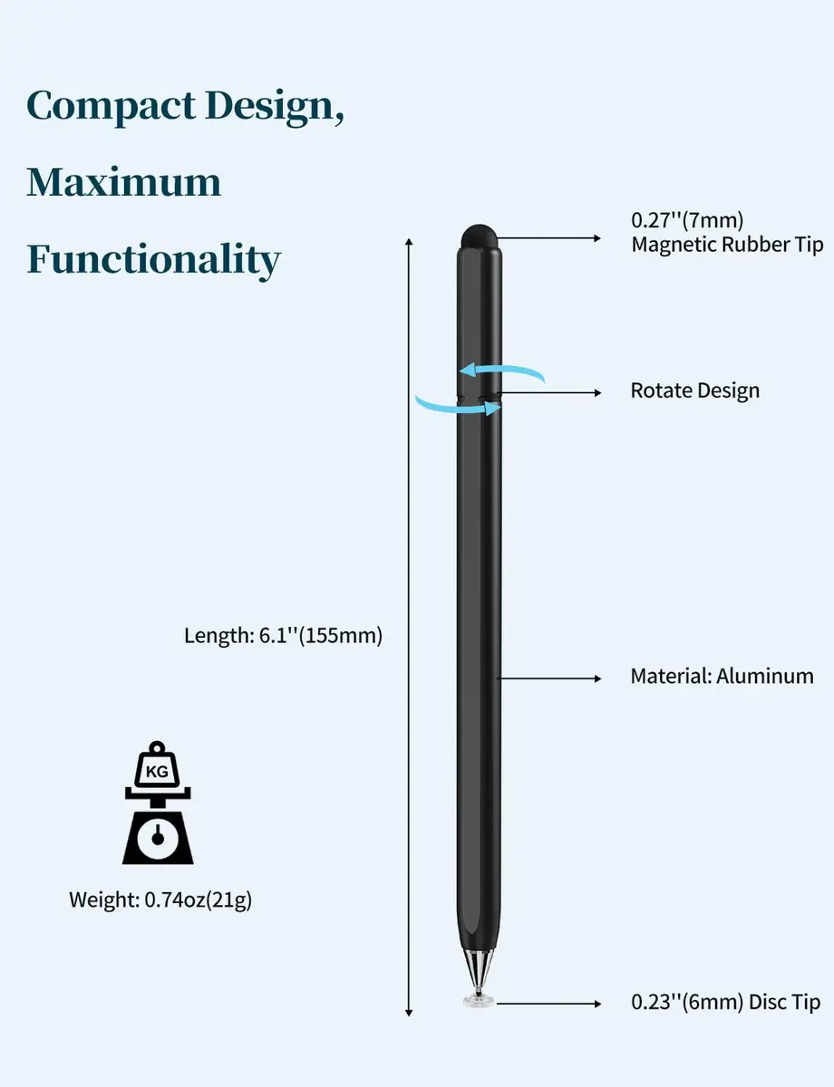 Accokids Stylus Pen for Touchscreen 2-in-1 Magnetic & Rotate, Black/White | Precise, Compatible with All Capacitive Devices - view 5