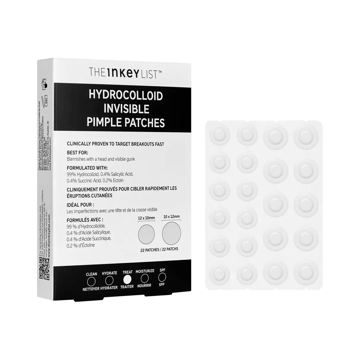 The INKEY List Hydrocolloid Invisible Pimple Patches 22 Pack | Fast-Acting, Seamless, All Skin Tones - main product image