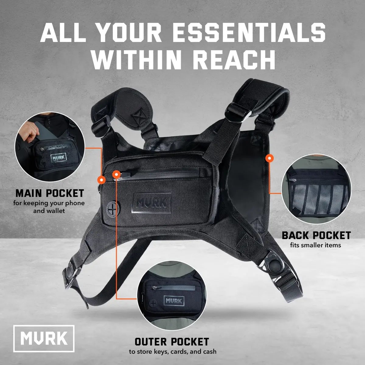 MVRK Water Resistant Running Vest Chest Pack | Reflective & Lightweight for Outdoor Training - view 2
