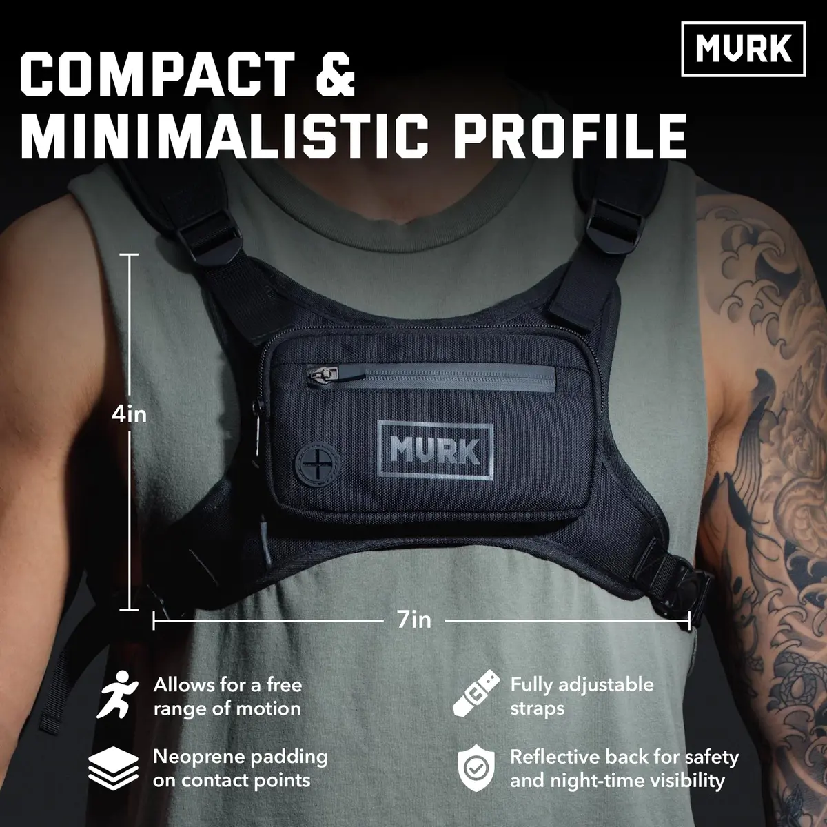MVRK Water Resistant Running Vest Chest Pack | Reflective & Lightweight for Outdoor Training - view 3