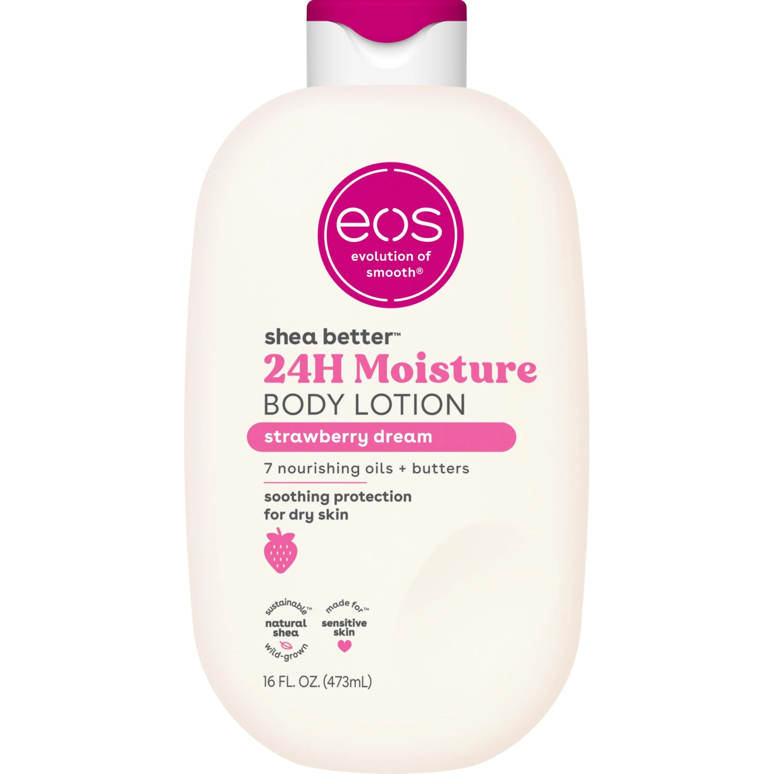 eos Shea Better Body Lotion Strawberry Dream, 16 fl oz (473 ml) | 24-Hour Hydration for Soft Skin - main product image