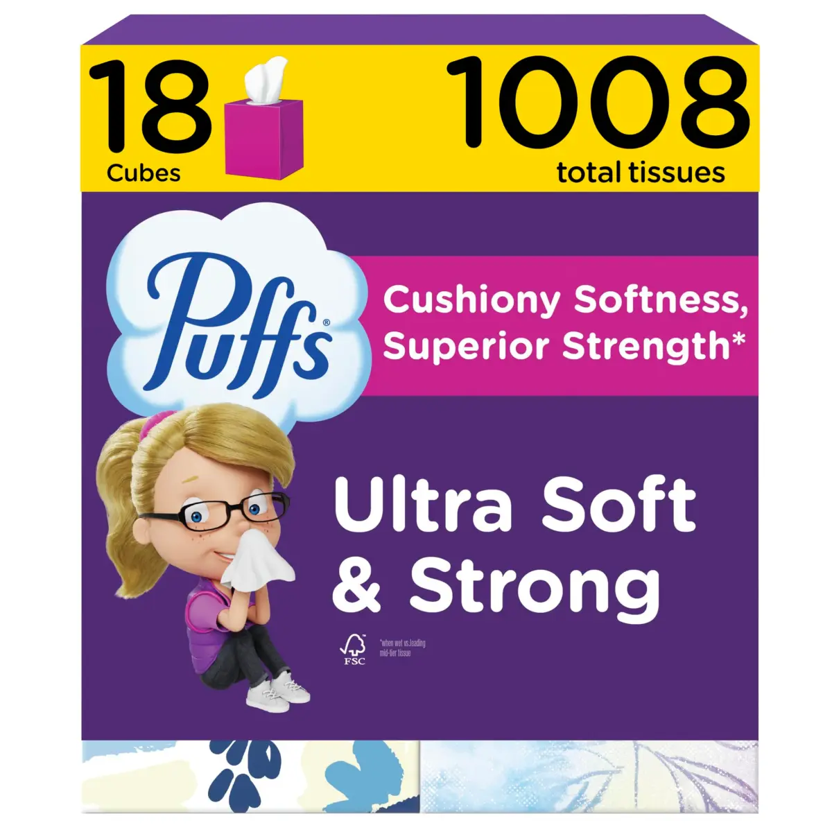 Puffs Ultra Soft Facial Tissues, 18 Cube Boxes (1008 Tissues Total) | Gentle & Strong for Allergies & Colds - main product image