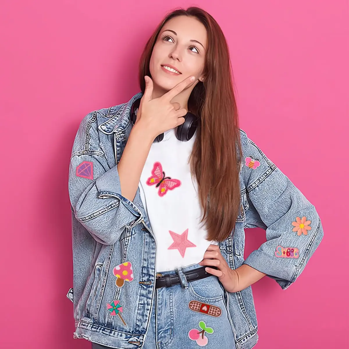 AUGSUN 60Pcs Pink Embroidered Iron-On Appliqué Patches | Retro, Hippie, Avant-Garde Styles - view 6
