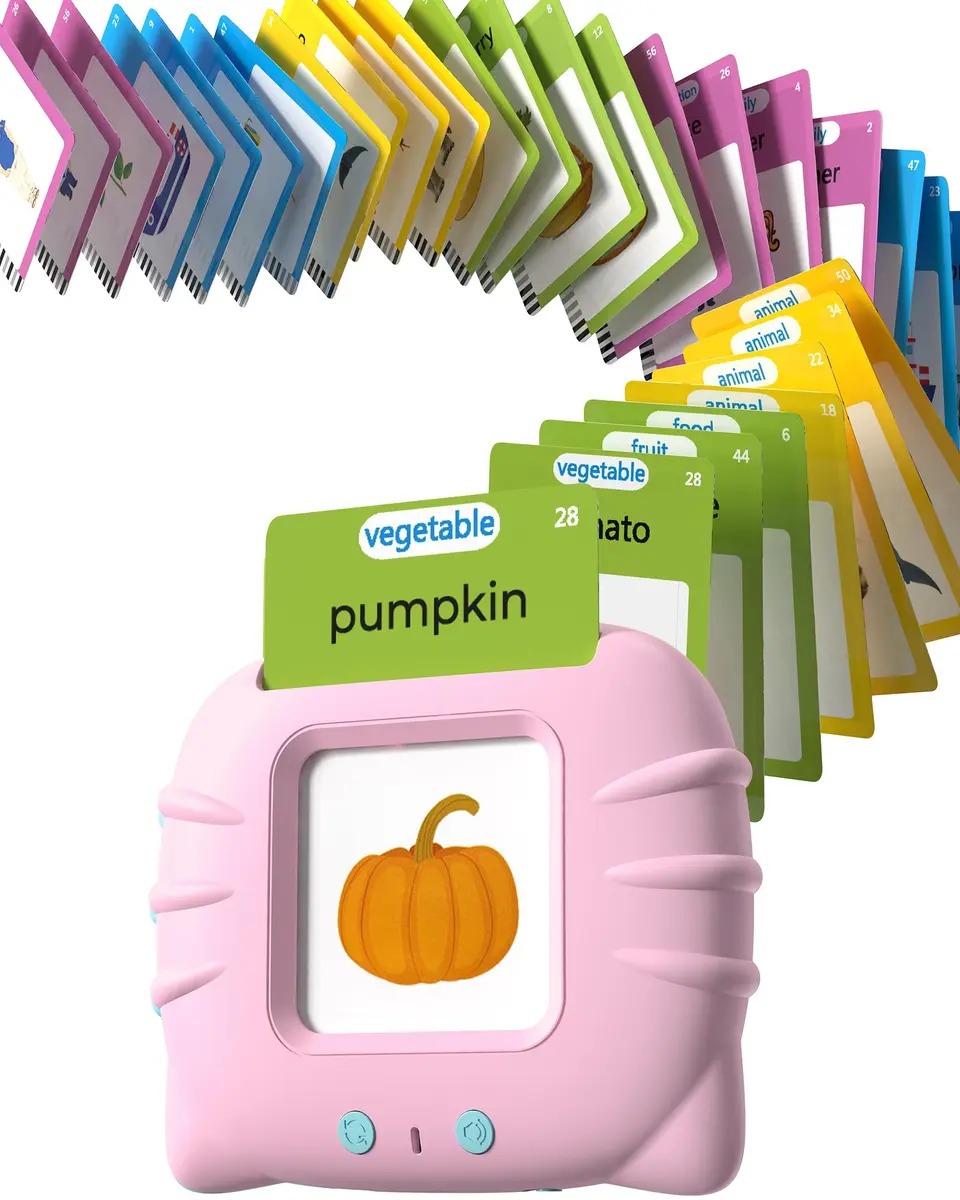 Airbition Talking Flash Cards for Toddlers Ages 1-6, 224 Words English Pink | Montessori Language Learning Toy with American Accent - main product image