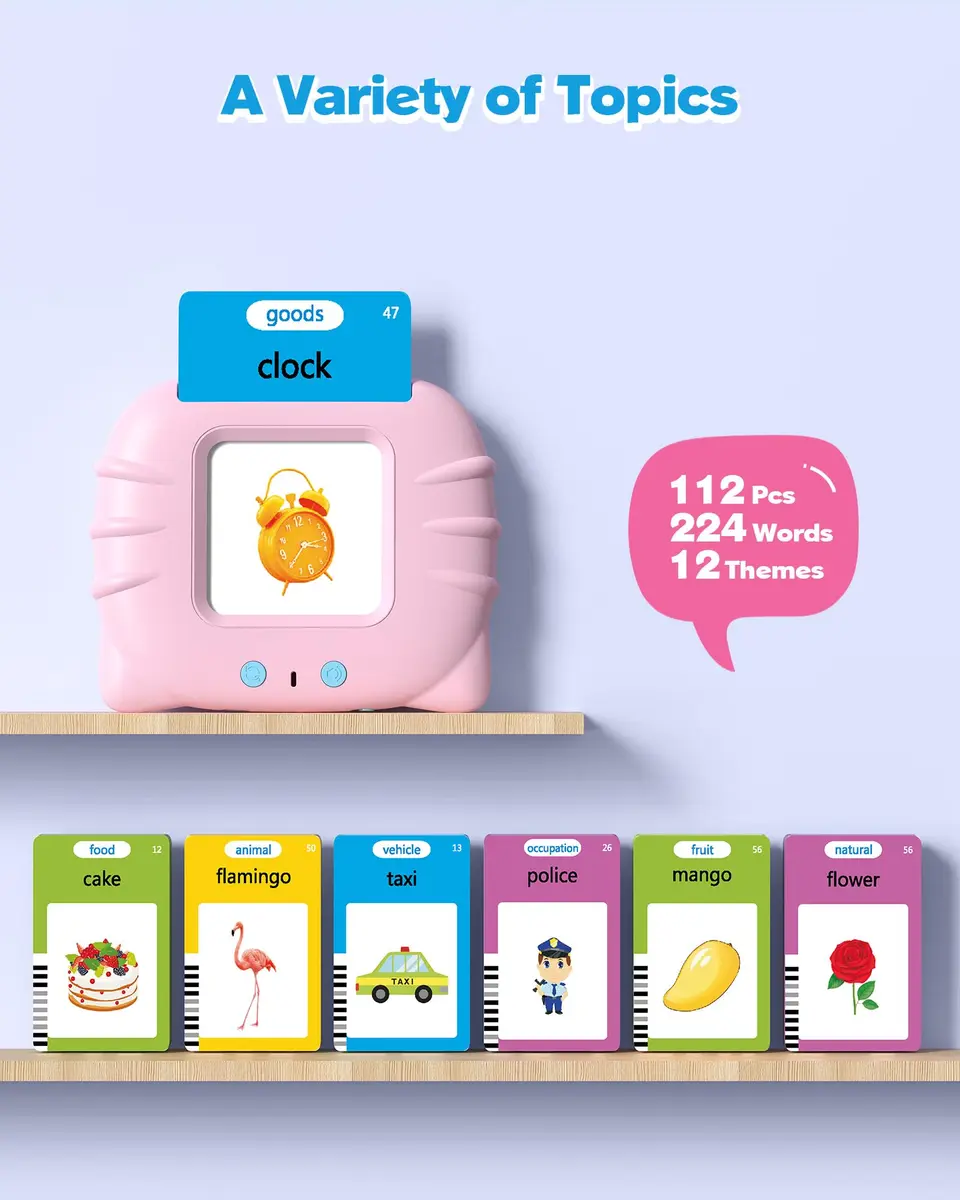 Airbition Talking Flash Cards for Toddlers Ages 1-6, 224 Words English Pink | Montessori Language Learning Toy with American Accent - view 2