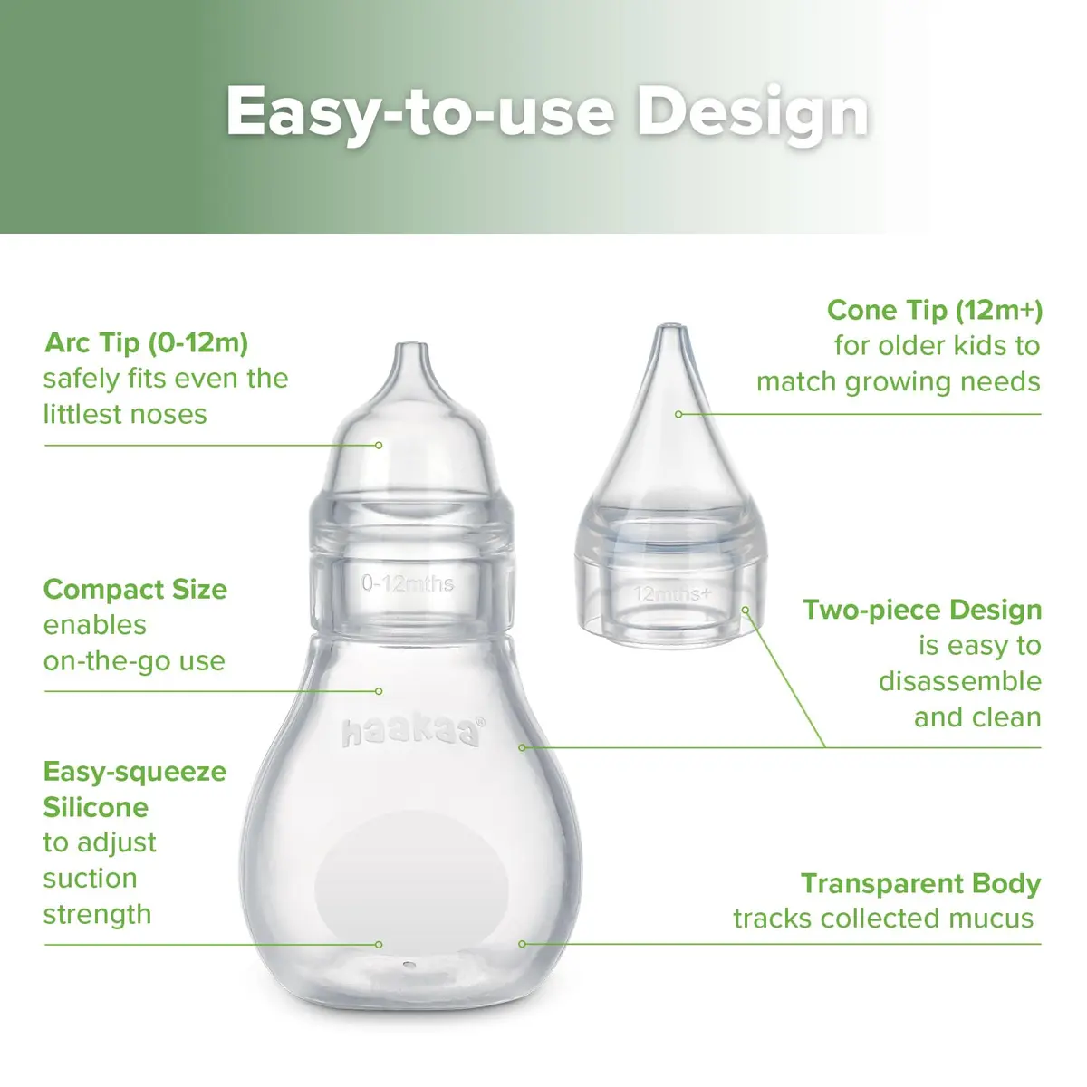 Haakaa Silicone Baby Nasal Aspirator Bulb Syringe with 2 Tips | Gentle Mucus Removal for Newborns & Toddlers - view 3