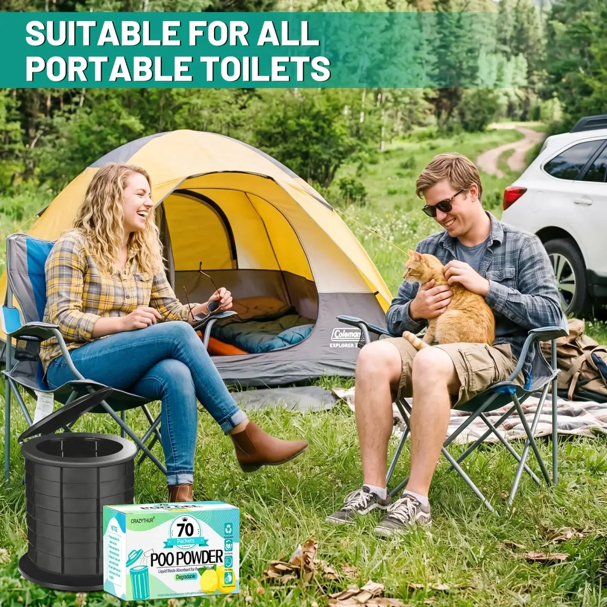 CRAZYTHUR Portable Toilet Gel Powder 70PCS Lemon Scent | Treats 650ml Urine Per Pack - view 3