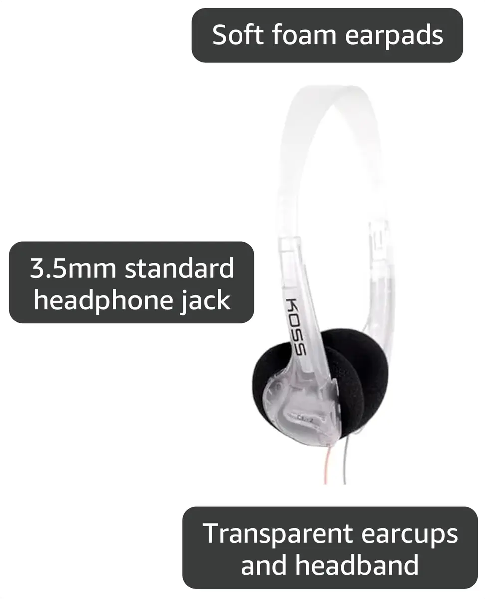 Koss CL/2 Clear Retro 90s Style On-Ear Headphones, Wired Plug | Balanced Sound & Vintage Design - view 3