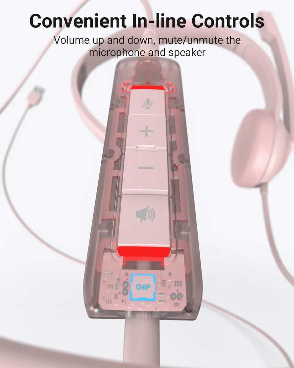 NUBWO HW02 USB Headset with Microphone Noise Cancelling & in-line Control | Ultra Comfort Wired Office Headphones (Pink) - view 5