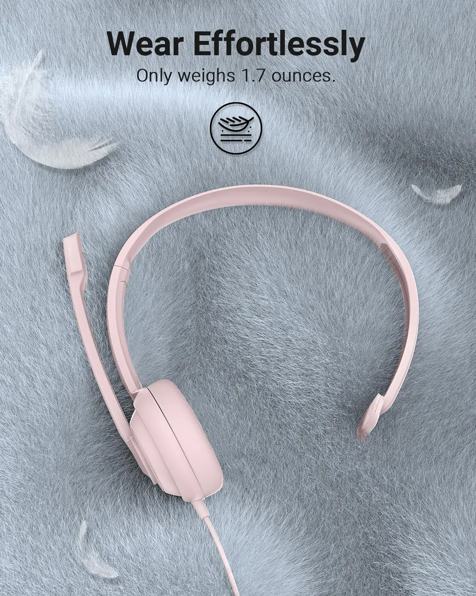 NUBWO HW02 USB Headset with Microphone Noise Cancelling & in-line Control | Ultra Comfort Wired Office Headphones (Pink) - view 6