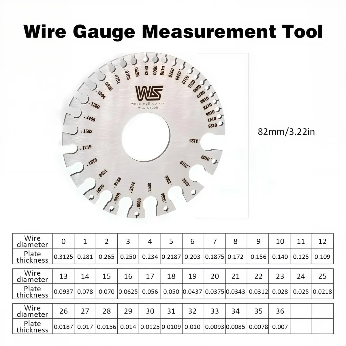 WeldingStop Wire Sheet Thickness Gauge & Round Cable Sheet Gage Set, 2.85'' (72.5mm) & 3.35'' (85mm) | Precision Measuring Tools - view 4