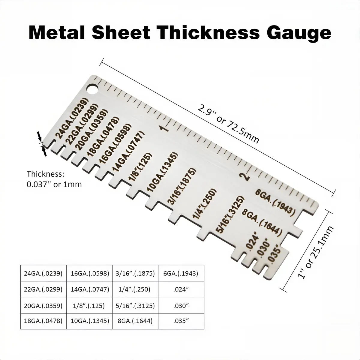 WeldingStop Wire Sheet Thickness Gauge & Round Cable Sheet Gage Set, 2.85'' (72.5mm) & 3.35'' (85mm) | Precision Measuring Tools - view 2