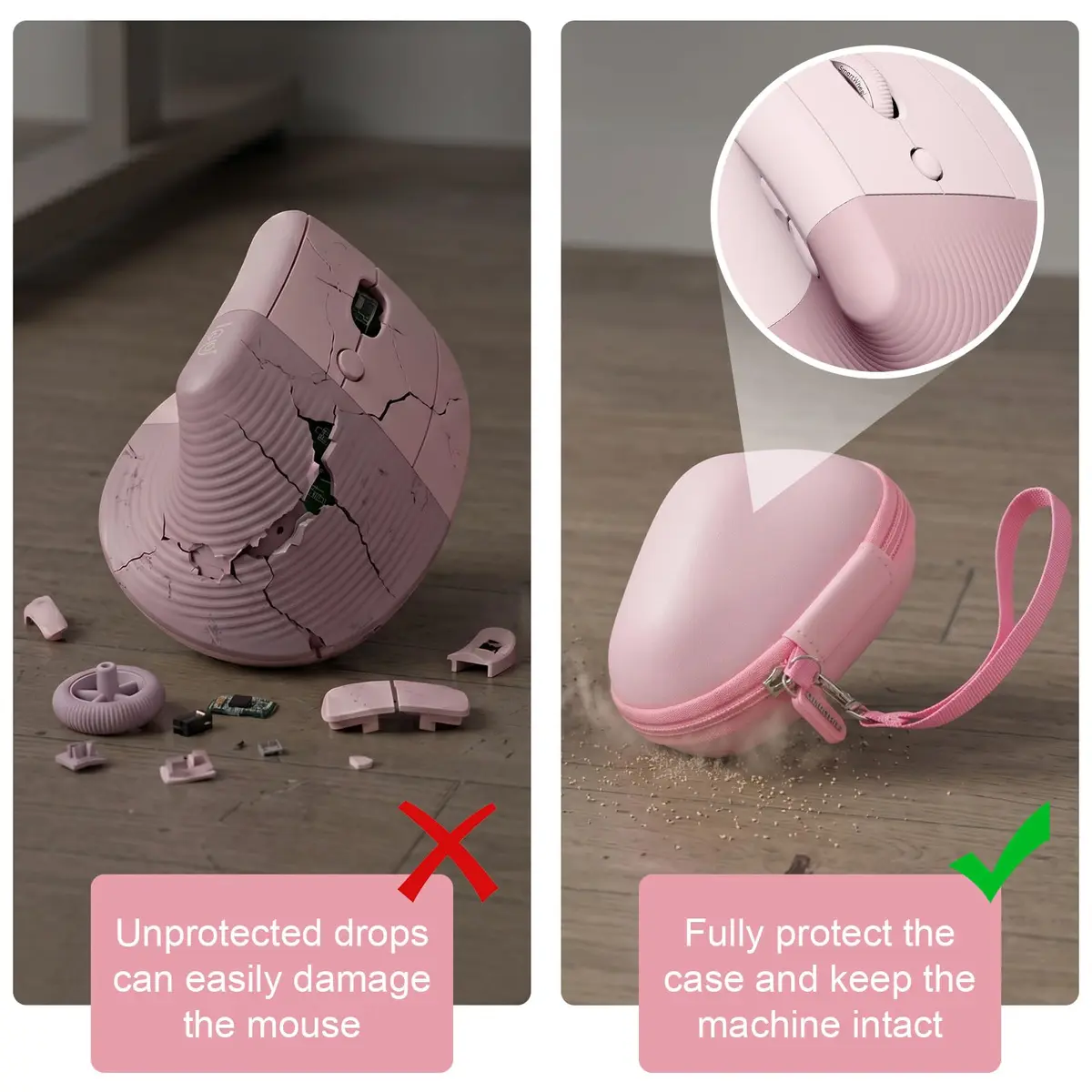 ANKHOH Pink Portable Electronic Device Cover for Logitech Lift Vertical Mouse | Travel & Storage - view 2