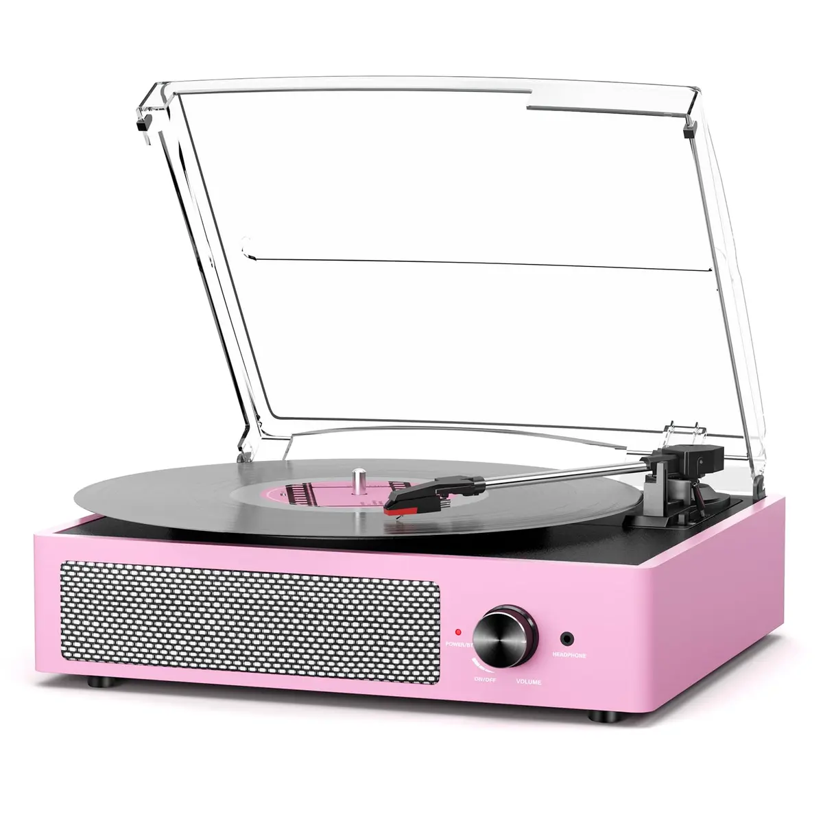 cotsoco Vinyl Record Player with 2 Stereo Speakers 3 Speed Wireless Bluetooth Pink | Retro Turntable - main product image