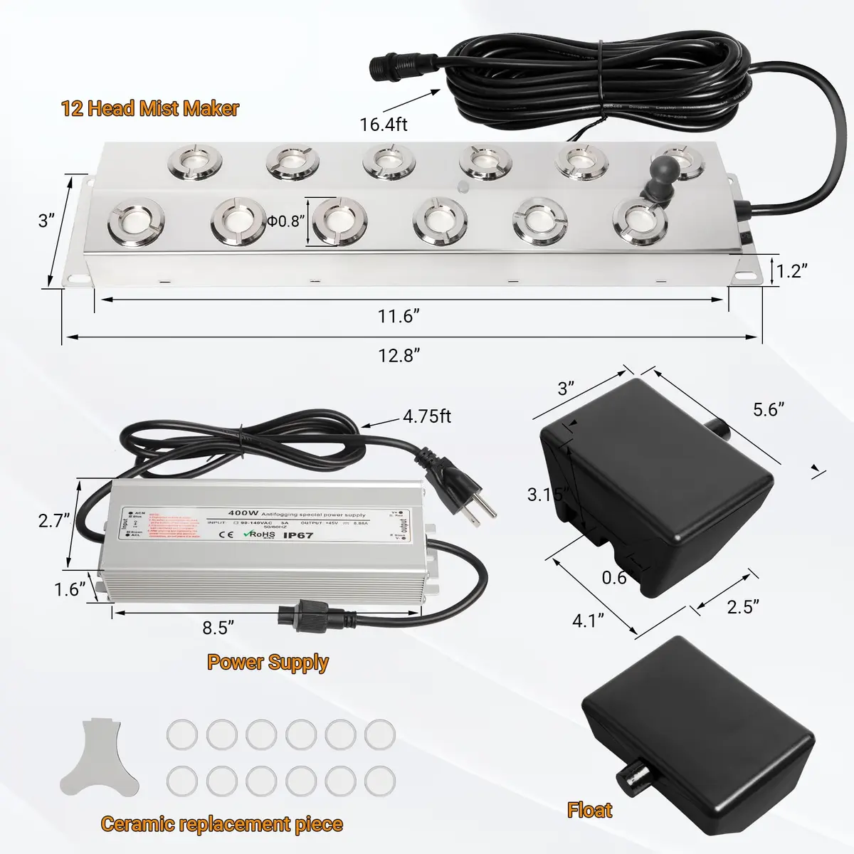 Toriexon Ultrasonic Mist Maker Fogger 12 Heads 9000ml/H | IP67 Waterproof, Stainless Steel, Outdoor Fogging - view 2
