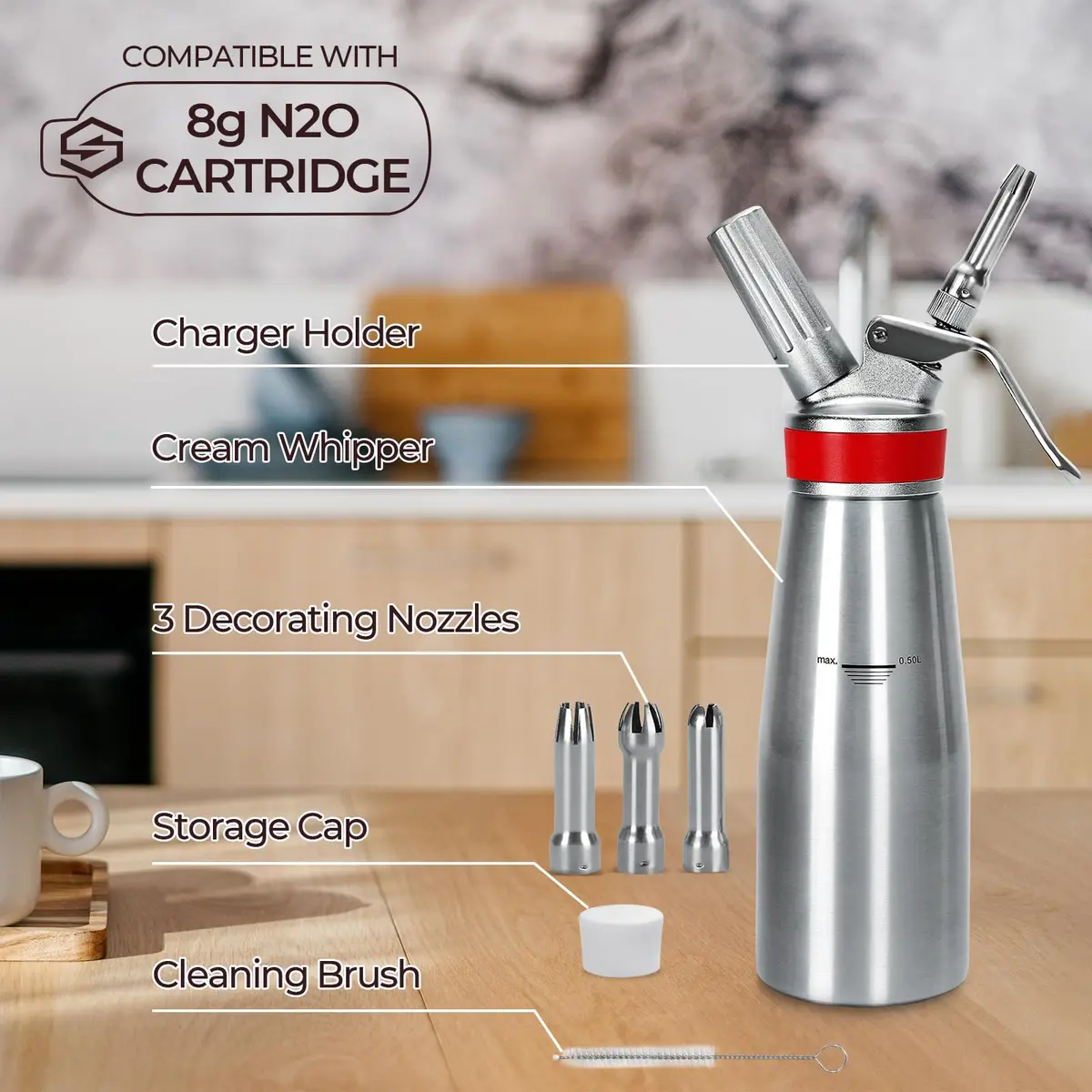 Ajimy Whipped Cream Dispenser 500ml Aluminum | Professional Kitchen Tool for Fluffy Desserts - view 5