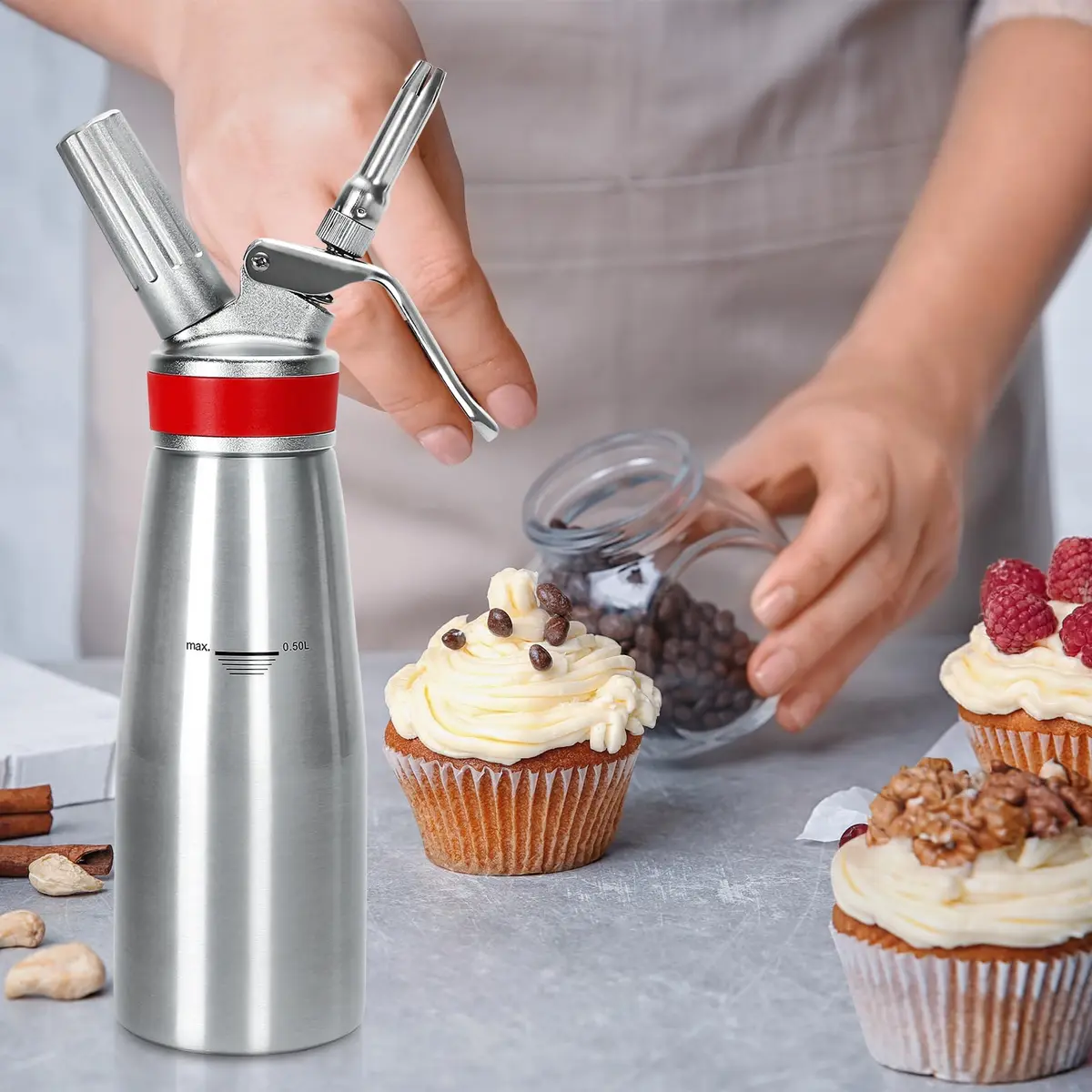 Ajimy Whipped Cream Dispenser 500ml Aluminum | Professional Kitchen Tool for Fluffy Desserts - view 4