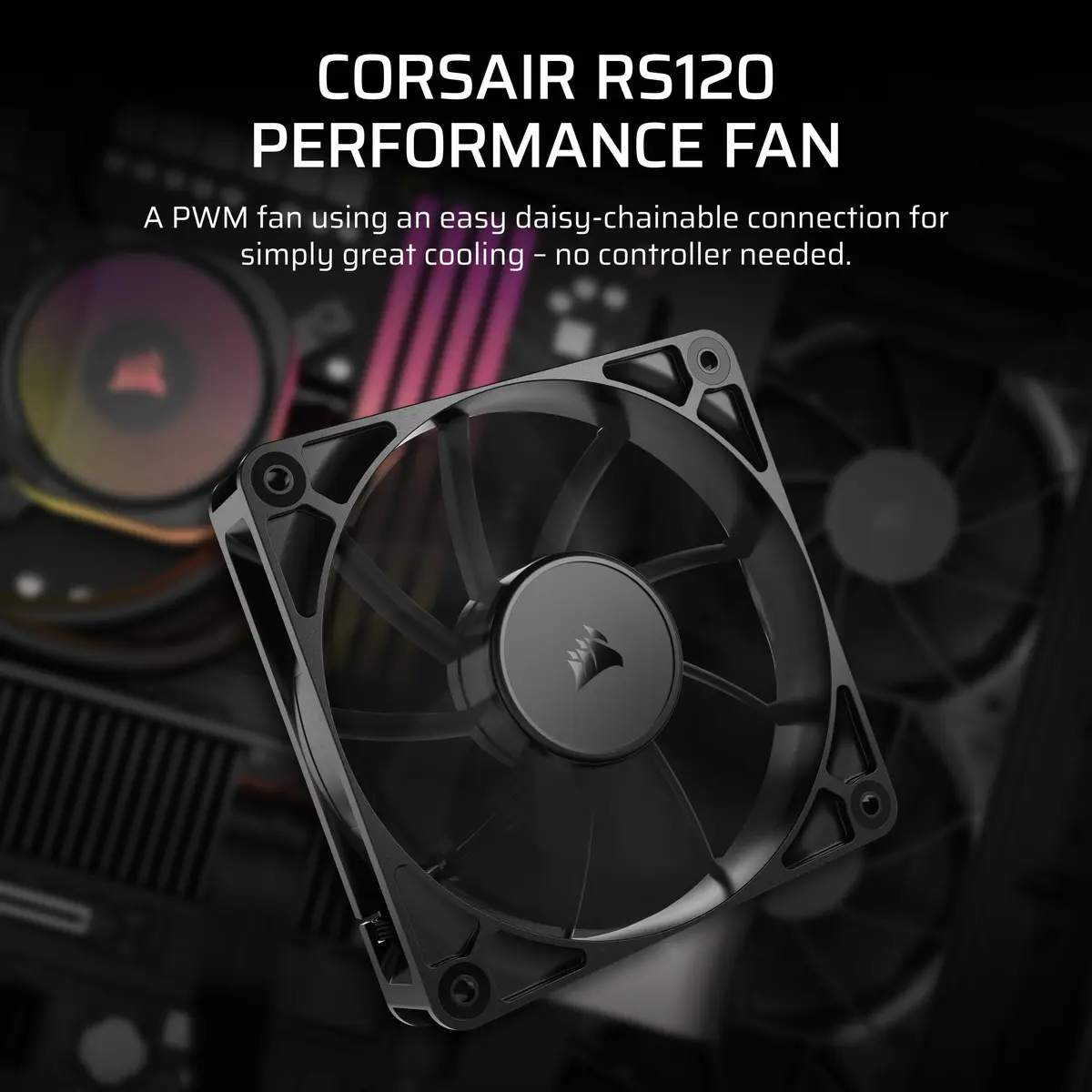 Corsair RS120 120mm PWM Fan – Daisy-Chain Connection – Low-Noise – Magnetic Dome Bearing – Black | Up to 2,100 RPM, 72.8 CFM, Quiet Operation - view 2