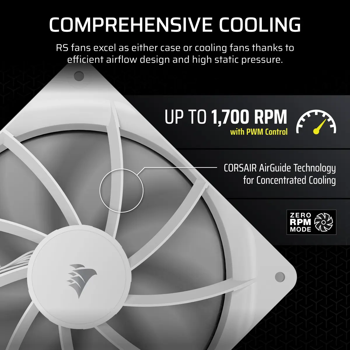 Corsair RS140 140mm PWM Fans Dual Pack | Low-Noise Magnetic Dome Bearings, Daisy-Chain Connection, White - view 4