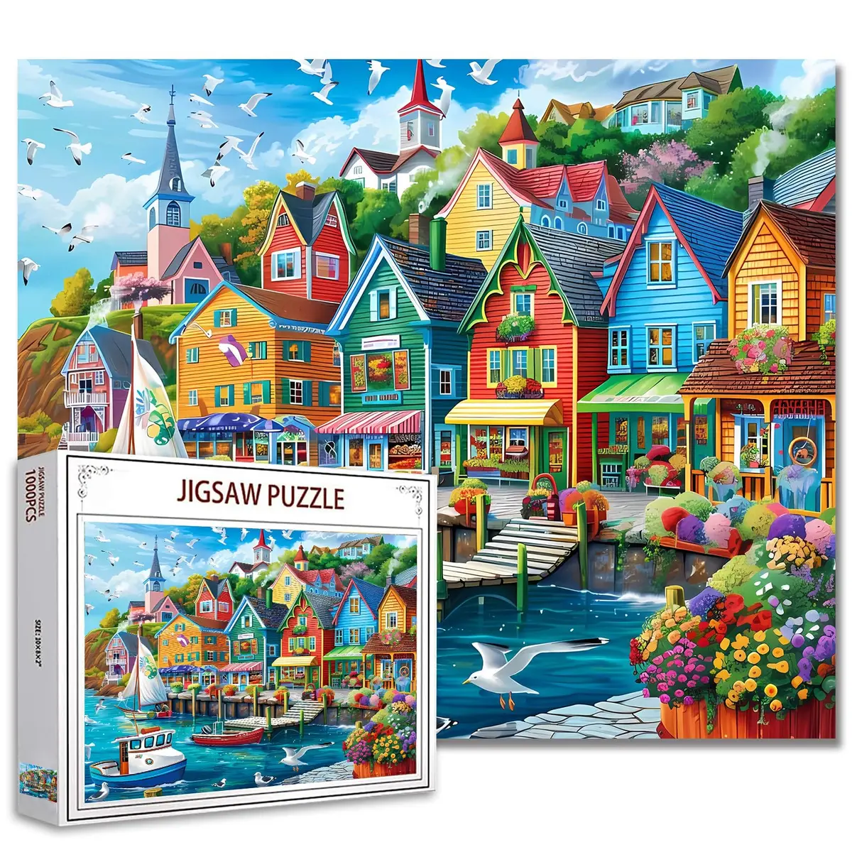 Tucocoo Colorful Seaside Town Jigsaw Puzzles 1000 Pieces for Adults 70cm x 50cm | Educational Art Puzzles for Game Nights - main product image