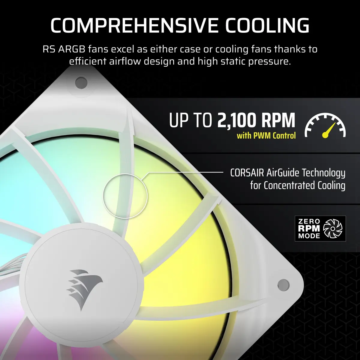 Corsair RS120 ARGB 120mm PWM Fan – Daisy-Chain Connection – Low-Noise – Magnetic Dome Bearing – Single Pack – White | 120mm ARGB Fan with PWM Control - view 6