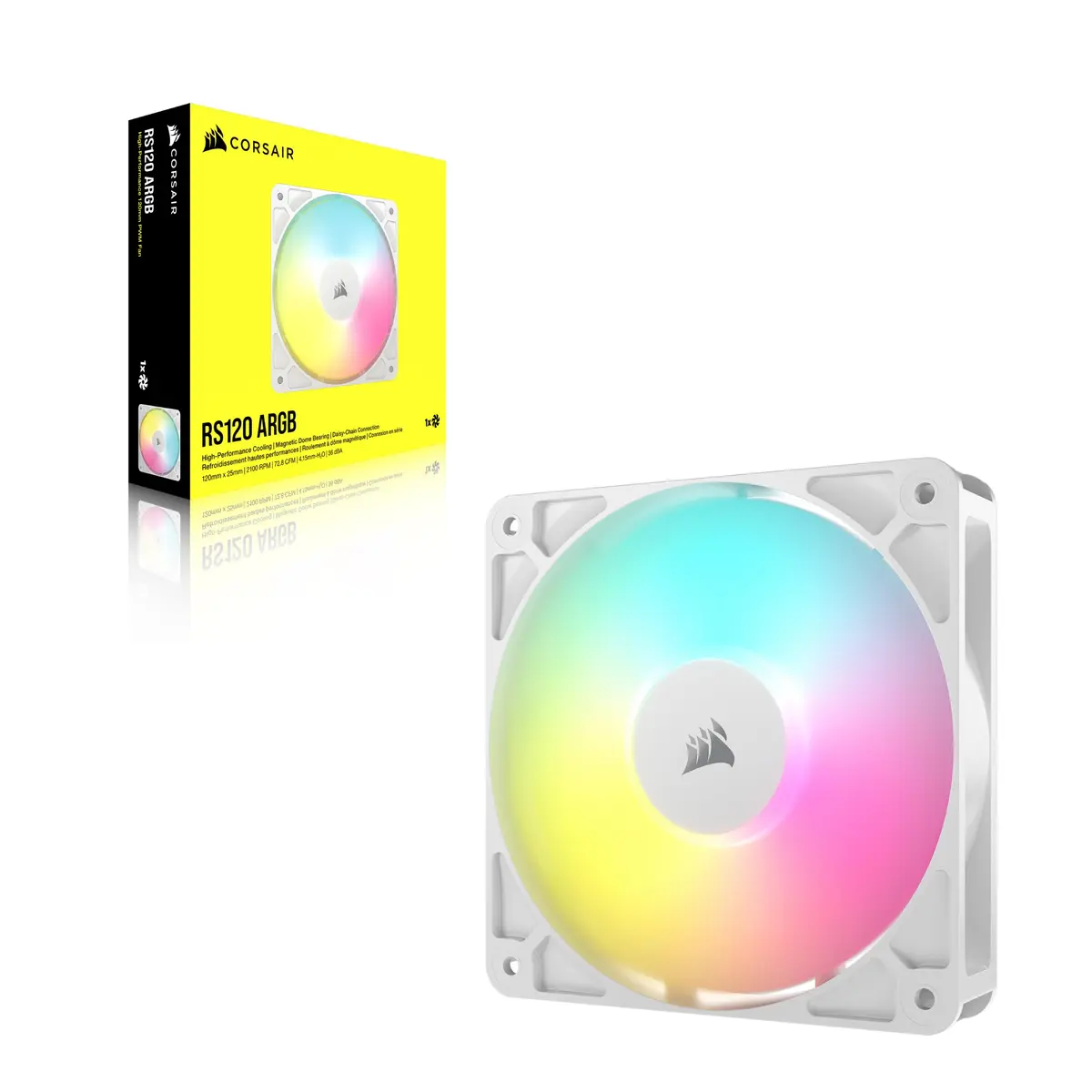 Corsair RS120 ARGB 120mm PWM Fan – Daisy-Chain Connection – Low-Noise – Magnetic Dome Bearing – Single Pack – White | 120mm ARGB Fan with PWM Control - view 8
