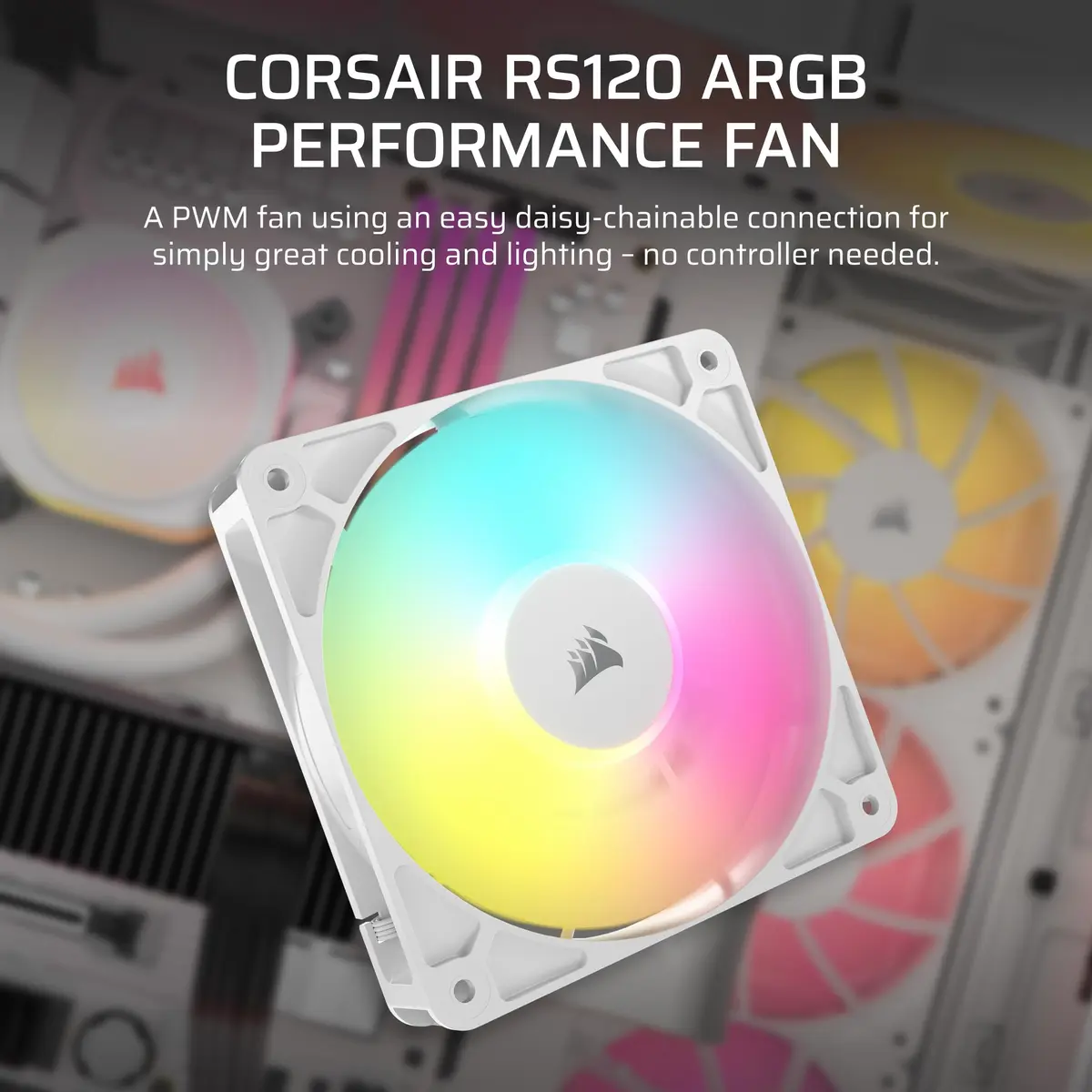 Corsair RS120 ARGB 120mm PWM Fan – Daisy-Chain Connection – Low-Noise – Magnetic Dome Bearing – Single Pack – White | 120mm ARGB Fan with PWM Control - view 2