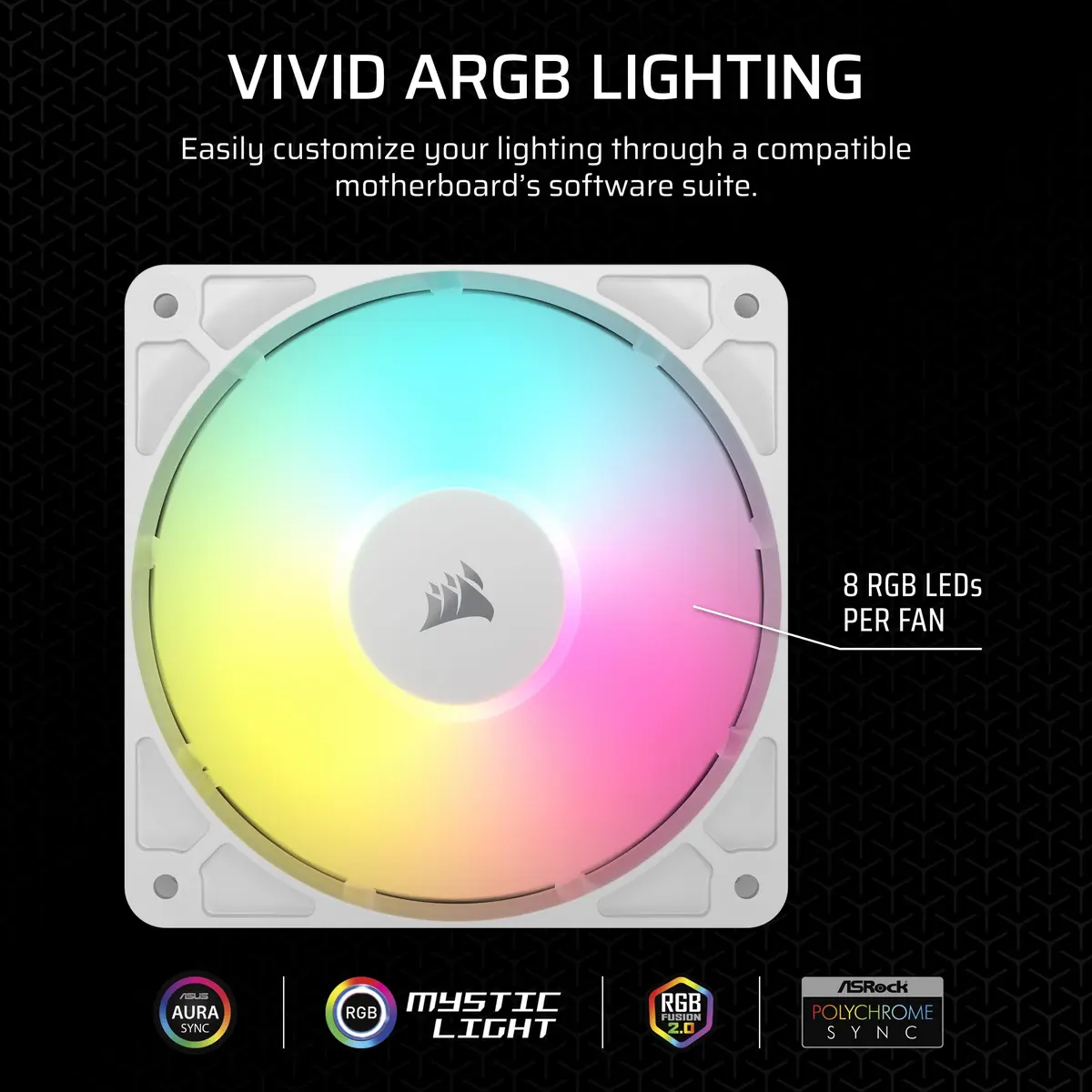 Corsair RS120 ARGB 120mm PWM Fan – Daisy-Chain Connection – Low-Noise – Magnetic Dome Bearing – Single Pack – White | 120mm ARGB Fan with PWM Control - view 4