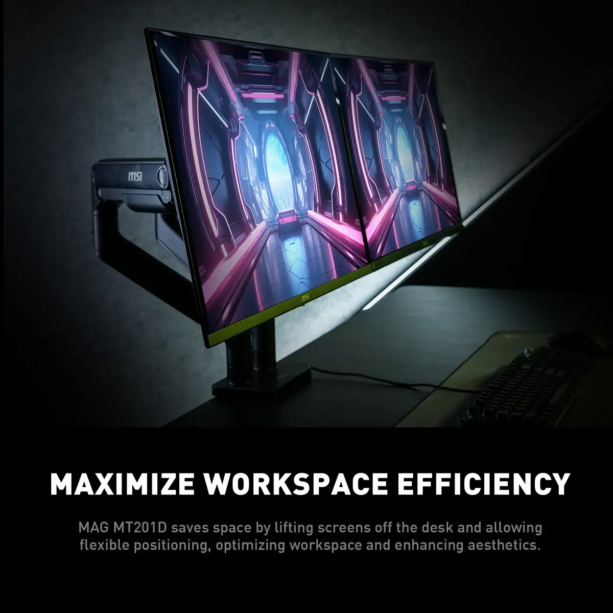 MSI MAG MT201D Dual Monitor Stand Arms Support 17-45" | Heavy Duty, VESA Compatible, Adjustable, 44 lbs per Screen - view 3