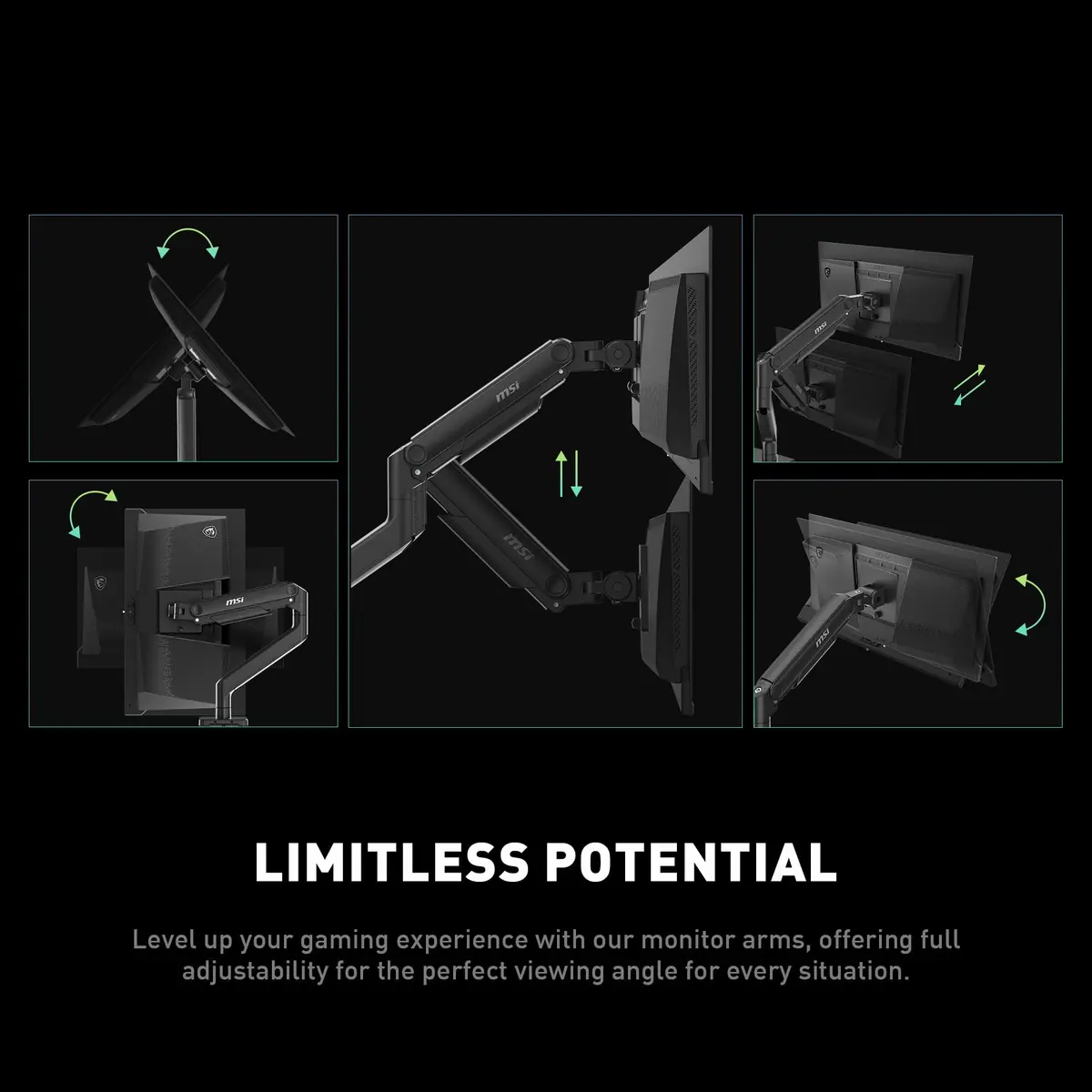 MSI MAG MT201D Dual Monitor Stand Arms Support 17-45" | Heavy Duty, VESA Compatible, Adjustable, 44 lbs per Screen - view 4