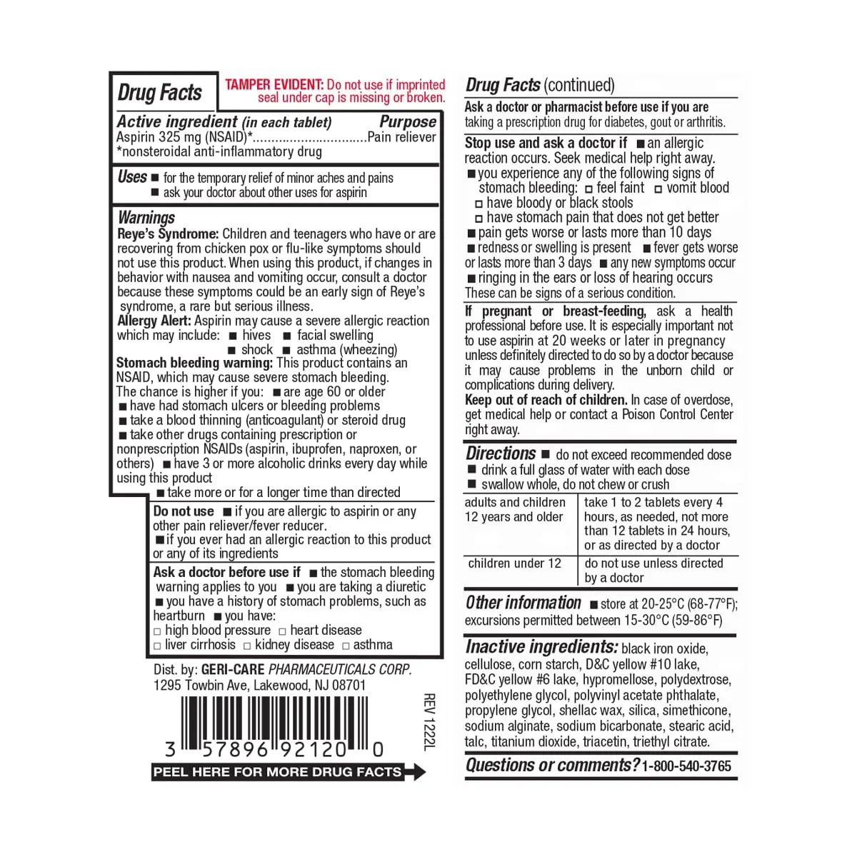 GeriCare Aspirin Tablets 325mg | Enteric Coated Pain & Fever Relief for Adults - view 8