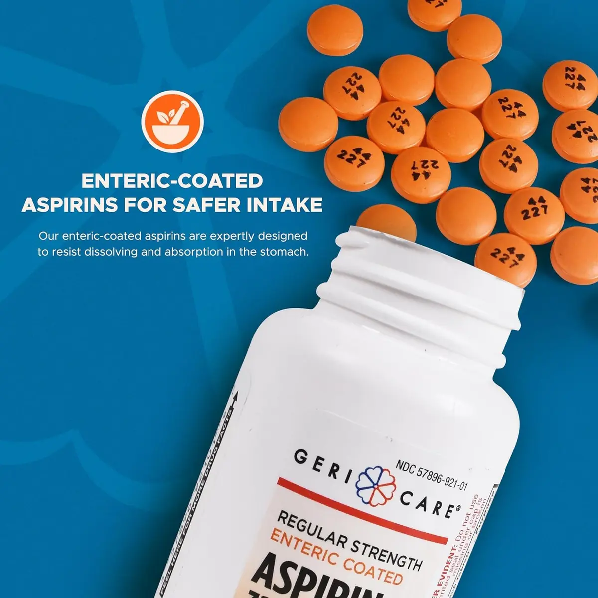 GeriCare Aspirin Tablets 325mg | Enteric Coated Pain & Fever Relief for Adults - view 2