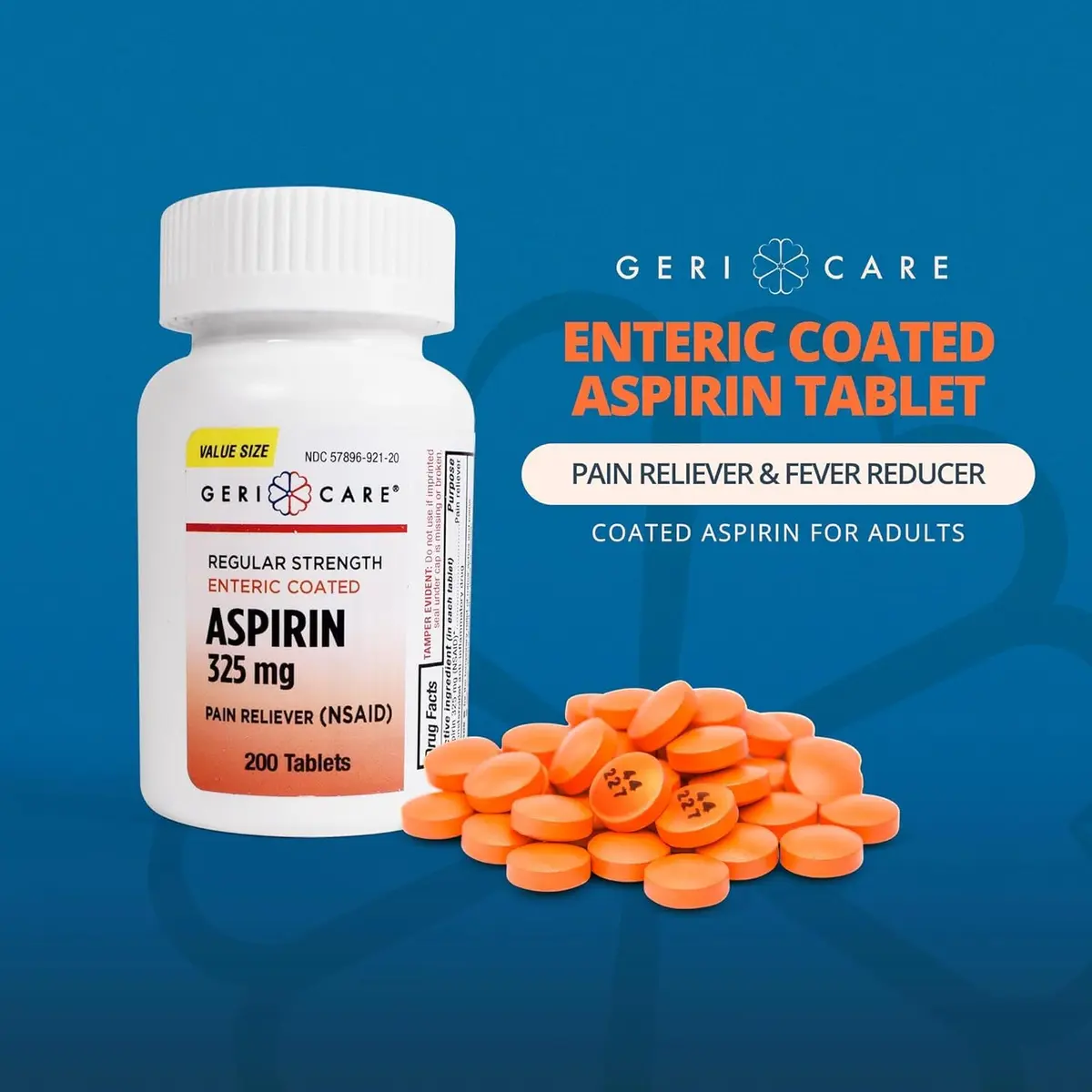 GeriCare Aspirin Tablets 325mg | Enteric Coated Pain & Fever Relief for Adults - view 4