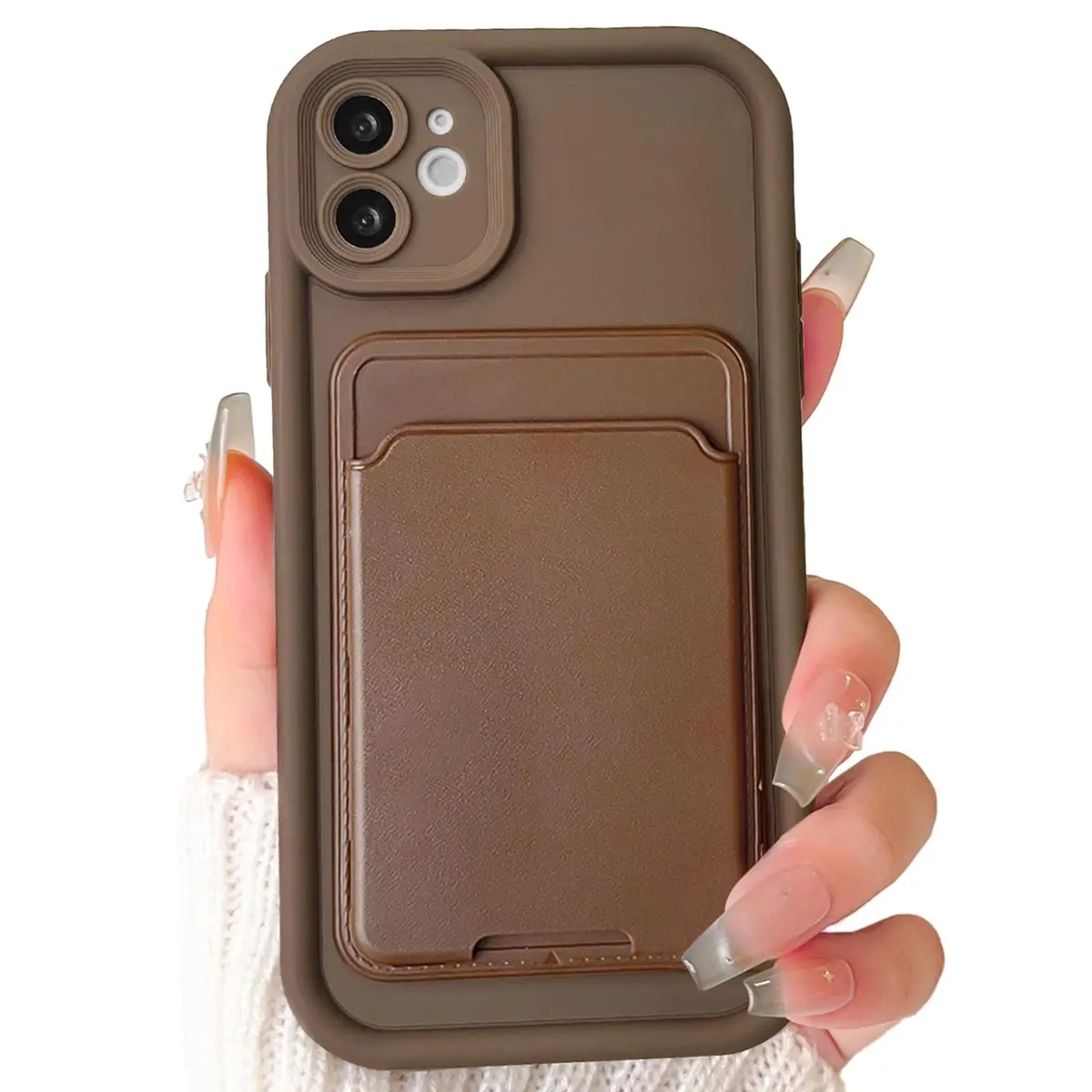 Lovmooful for iPhone 12 Case Brown | Stylish Card Holder & Medium Protection - main product image