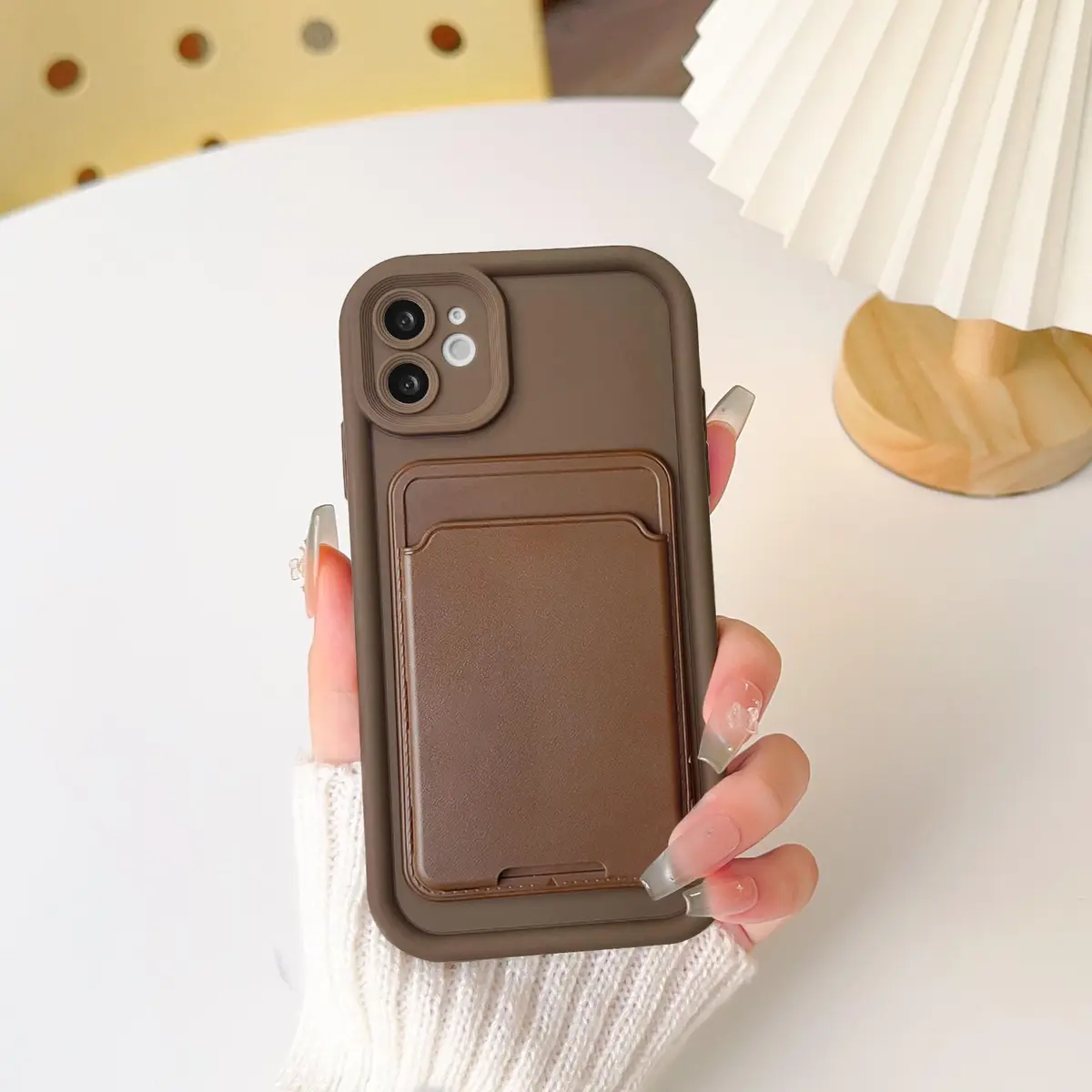 Lovmooful for iPhone 12 Case Brown | Stylish Card Holder & Medium Protection - view 3