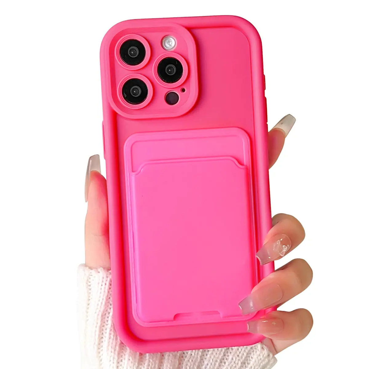 Lovmooful for iPhone 15 Pro Case Cute Color Card Holder-Hot Pink | Slim, Stylish & Practical - main product image