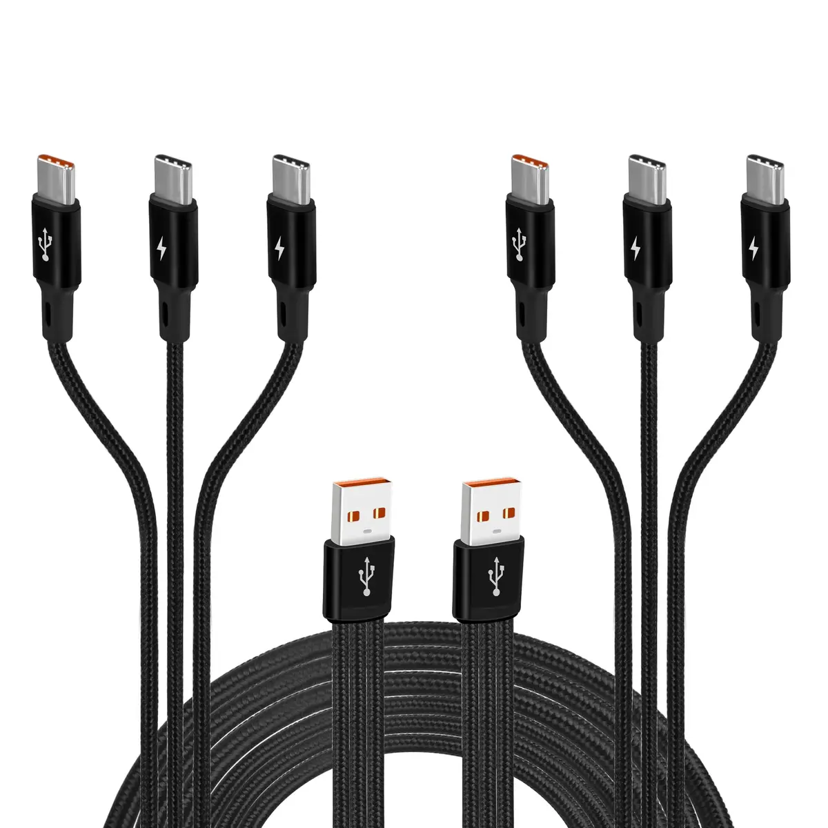 GELRHONR USB C Splitter Cable 1.2m (3.9ft) 2-Pack | 3-in-1 Nylon Braided Fast Charging Cord - main product image