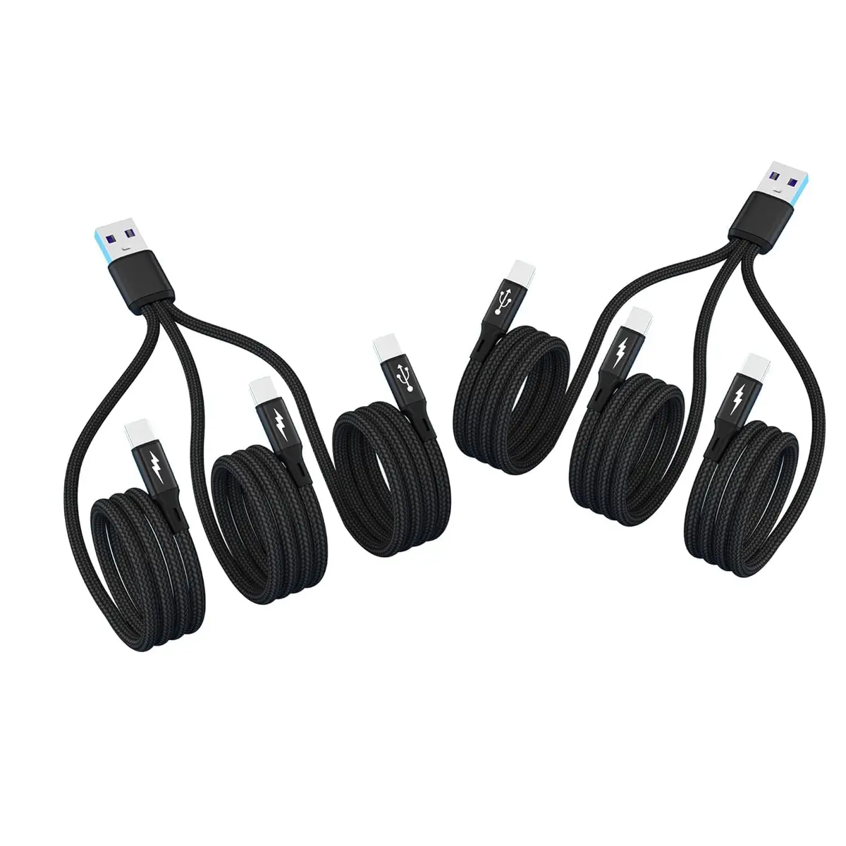 GELRHONR USB C Splitter Cable 1.2m (3.9ft) 2-Pack | 3-in-1 Nylon Braided Fast Charging Cord - view 8