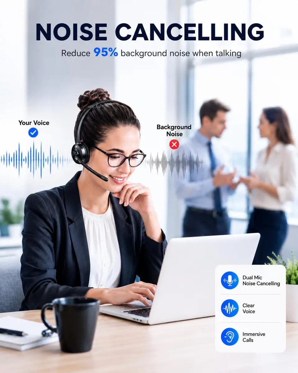 TECKNET Wireless Headset with Noise Cancelling Mic & USB Dongle | 20-Hour Battery Life - view 5