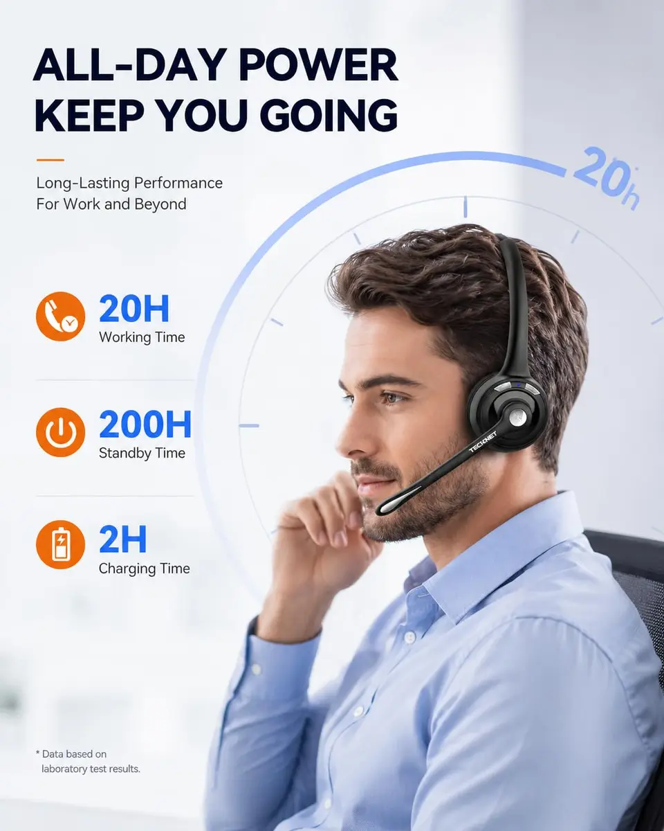 TECKNET Wireless Headset with Noise Cancelling Mic & USB Dongle | 20-Hour Battery Life - view 2