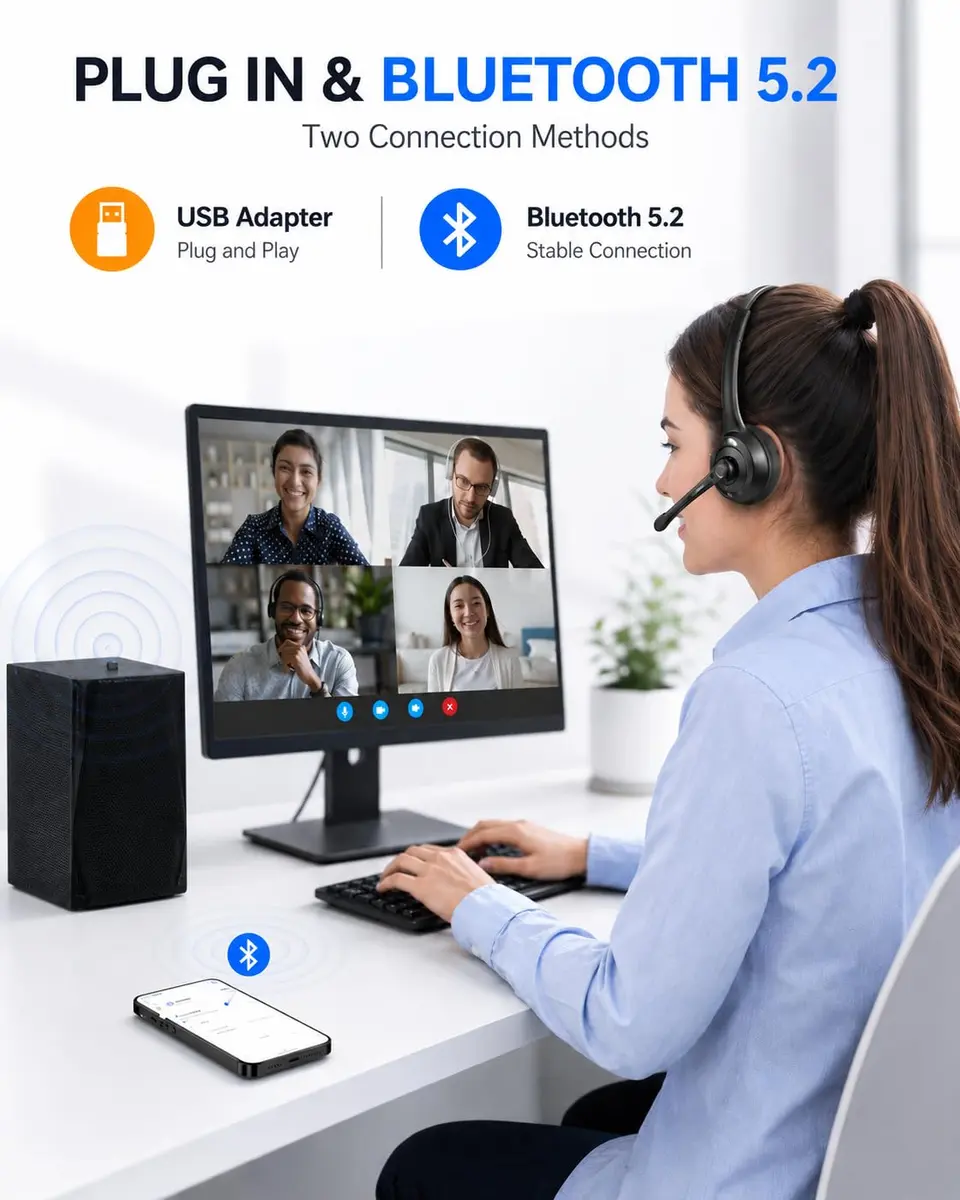 TECKNET Wireless Headset with Noise Cancelling Mic & USB Dongle | 20-Hour Battery Life - view 4