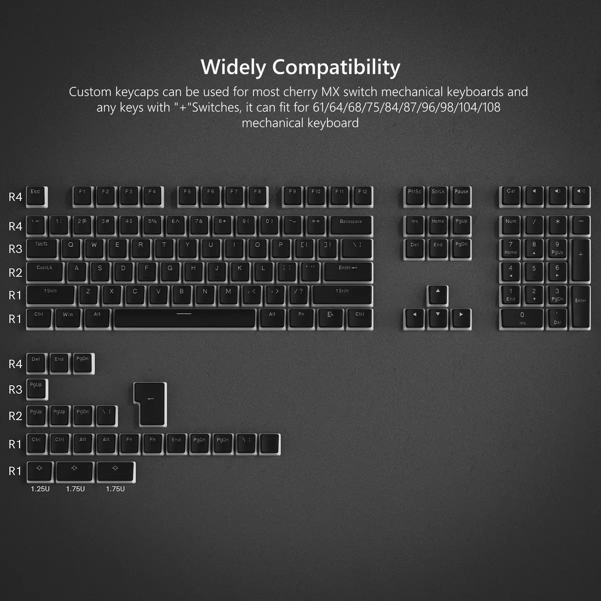 Womier Pudding Keycaps, Black PBT Shine Through Keycaps | Custom OEM Profile for MX Switches - view 5