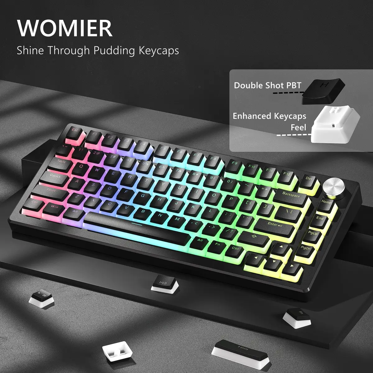 Womier Pudding Keycaps, Black PBT Shine Through Keycaps | Custom OEM Profile for MX Switches - view 2